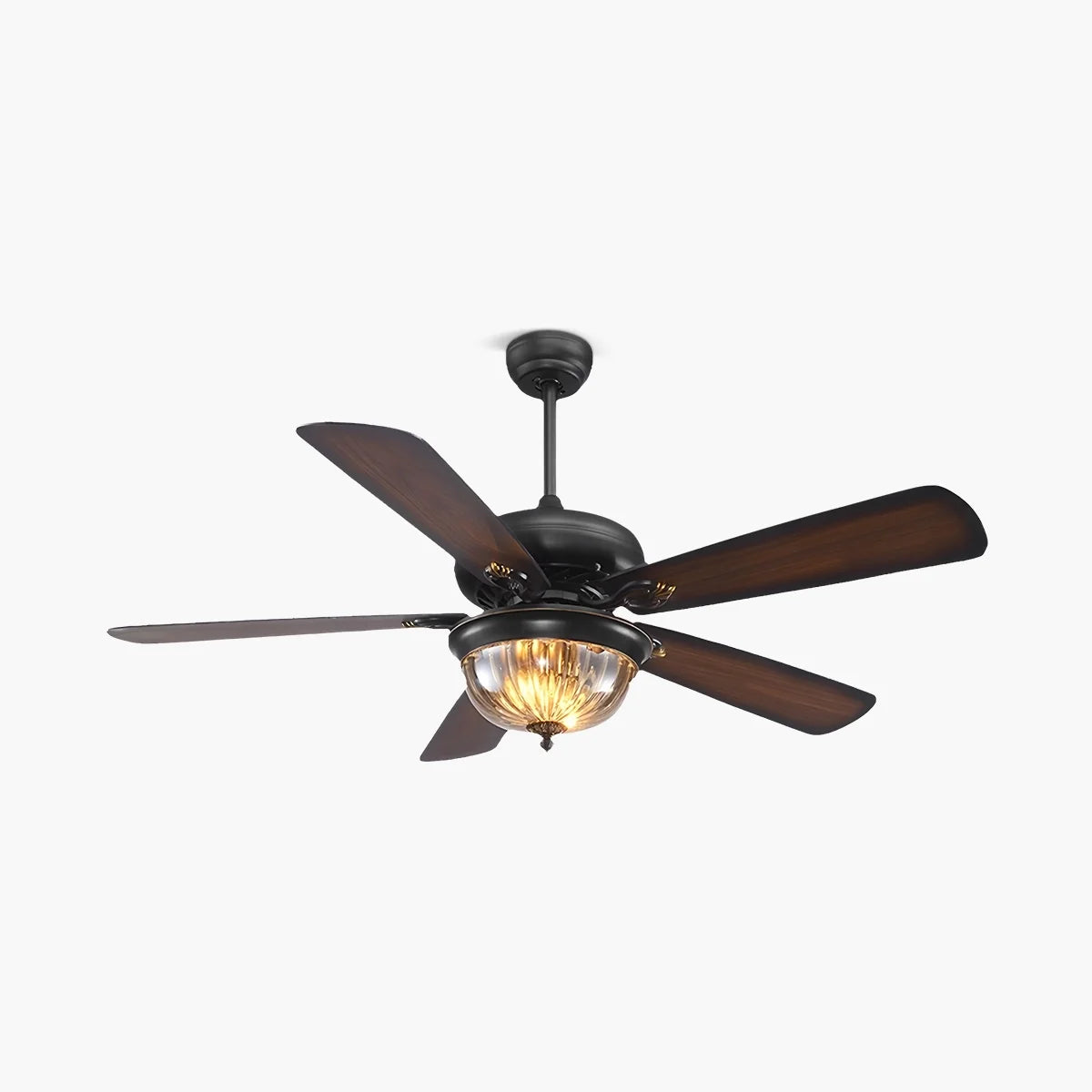 Vintage Wood Ceiling Fan with LED Light for Living Room