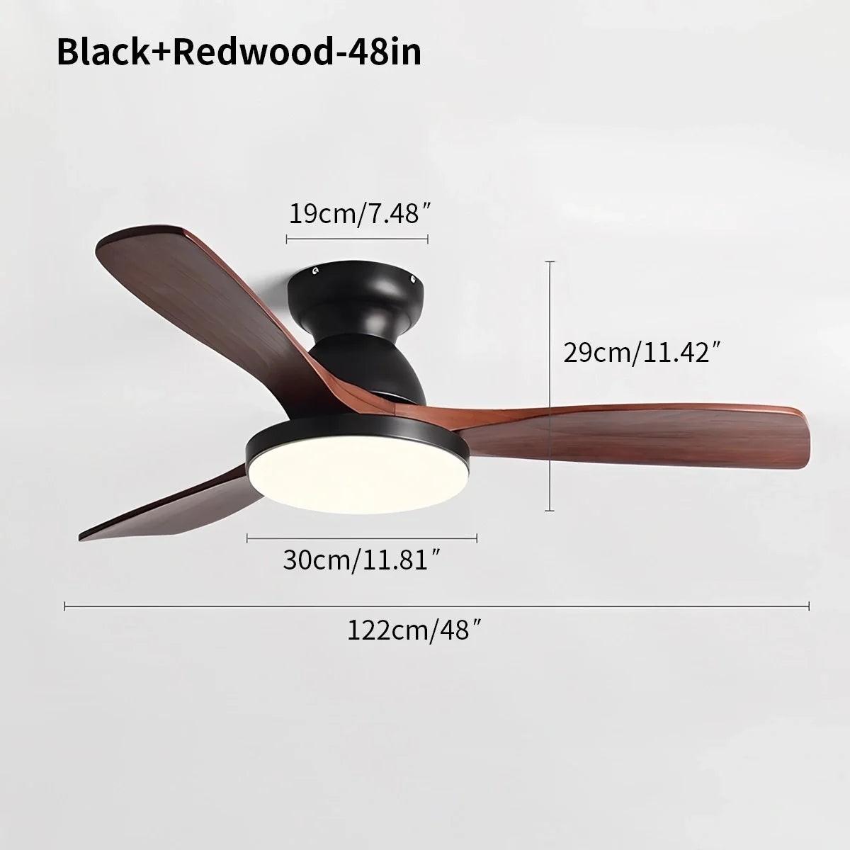 Vintage 3-Blade Wood Ceiling Fan with LED Light