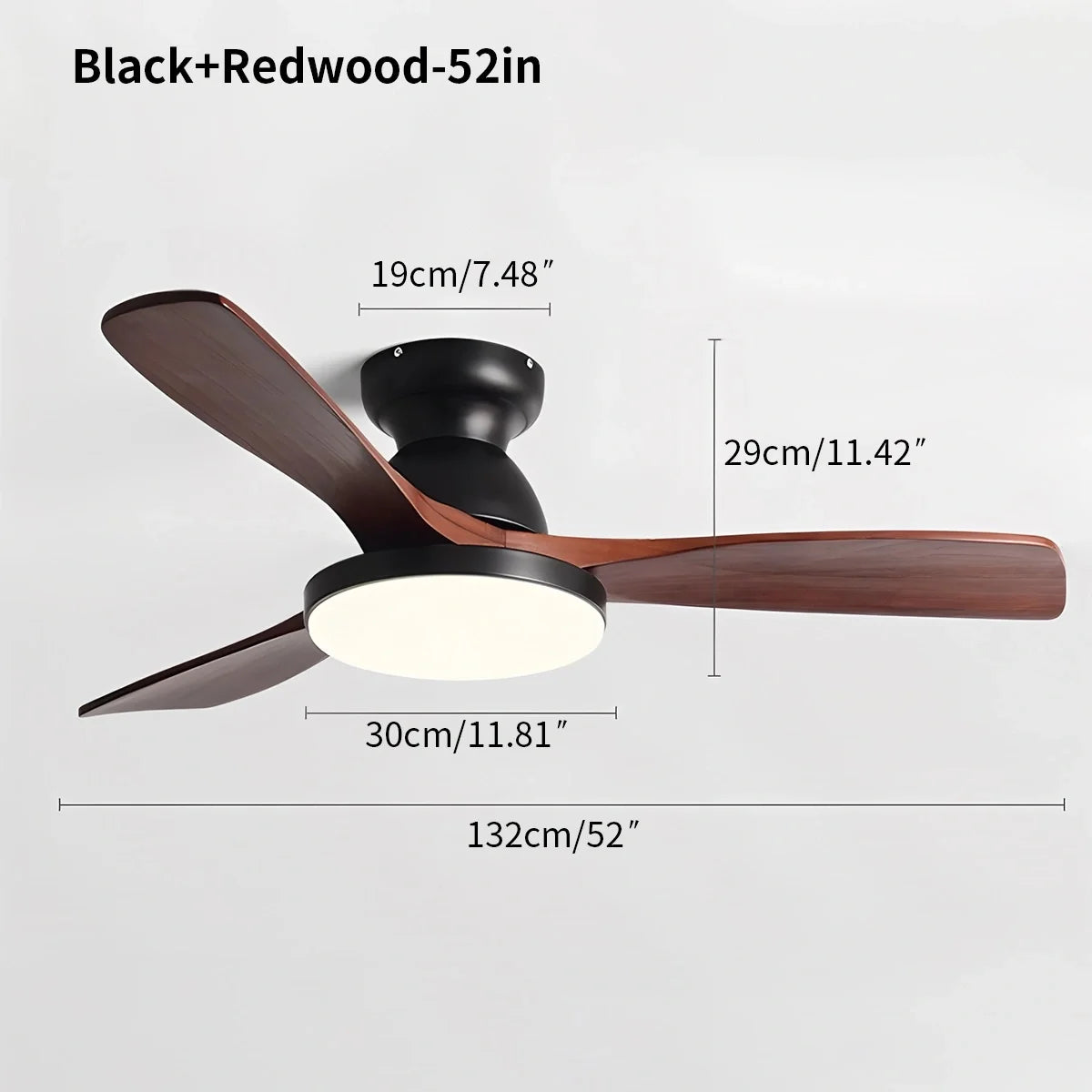 Vintage 3-Blade Wood Ceiling Fan with LED Light
