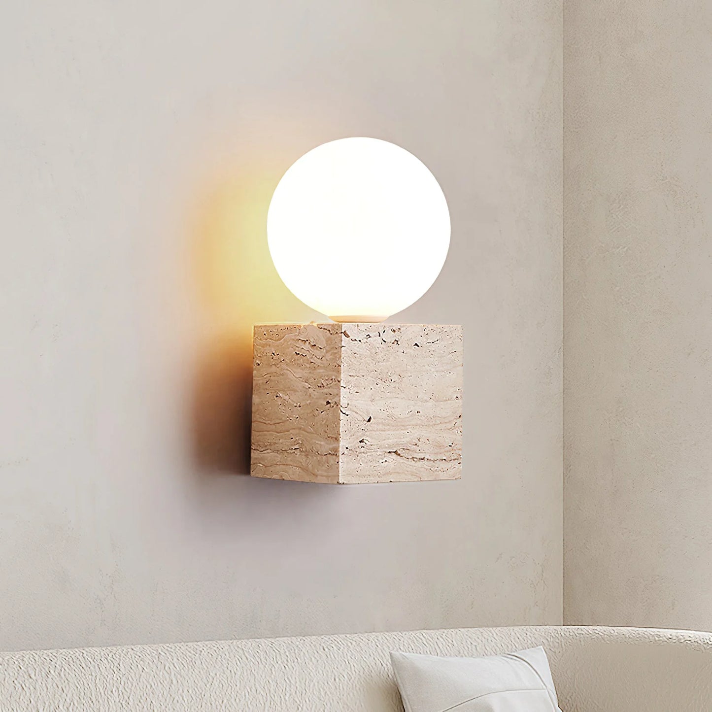 Cube Stone Travertine Wall Lamp