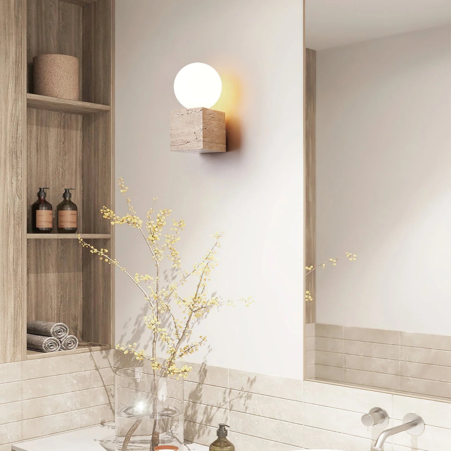 Cube Stone Travertine Wall Lamp