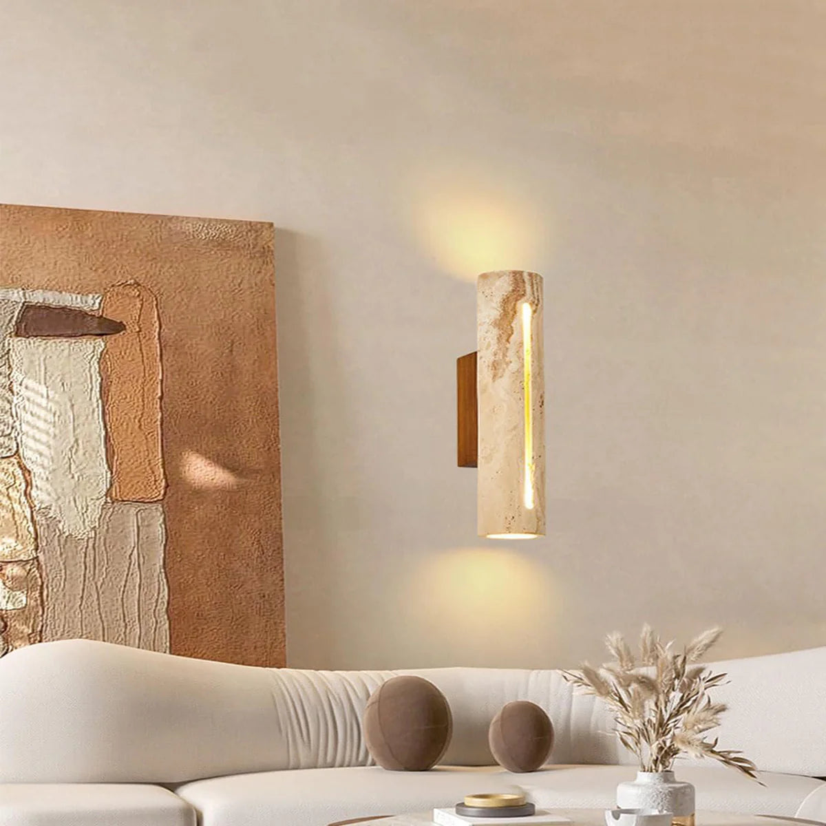 Cylindrical Travertine Wall Lamp