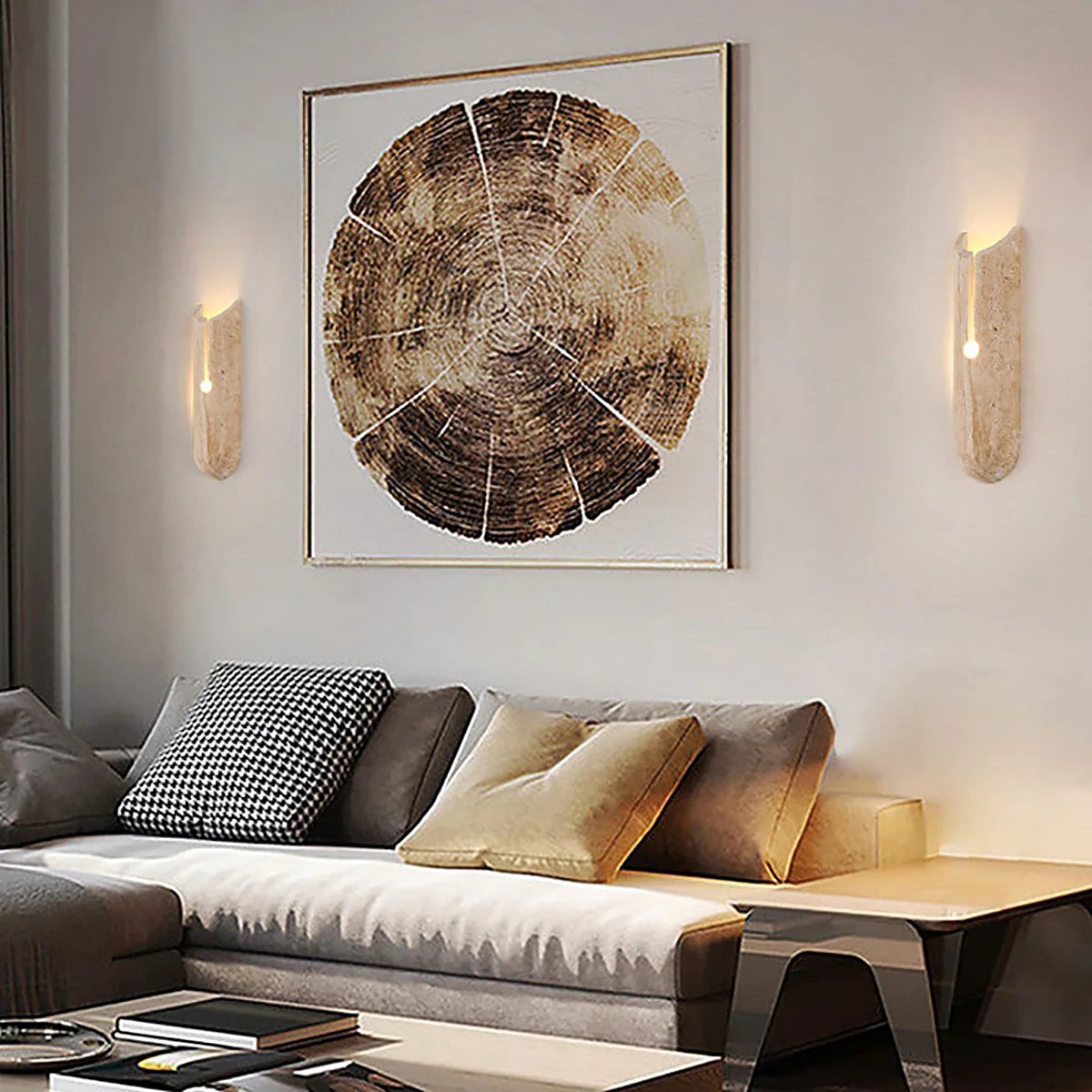 Cylindrical Y Shaped Travertine Wall Lamp