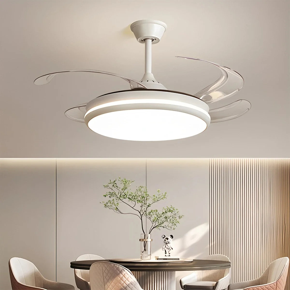 Modern Remote Ceiling Fan Light with Clear Retractable Blades