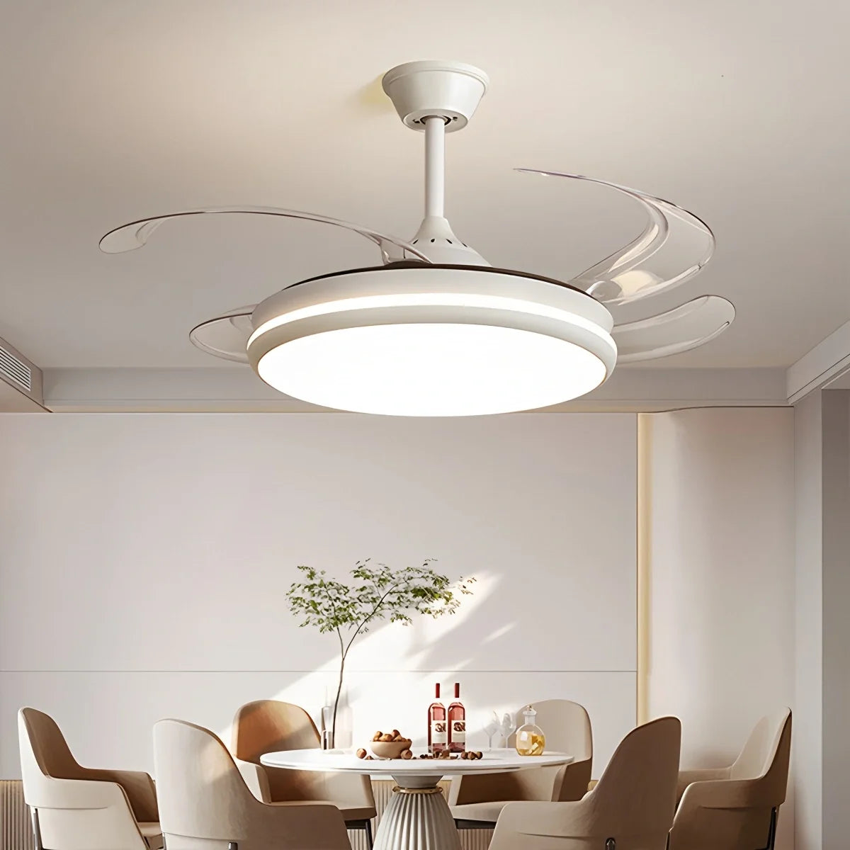 Modern Remote Ceiling Fan Light with Clear Retractable Blades