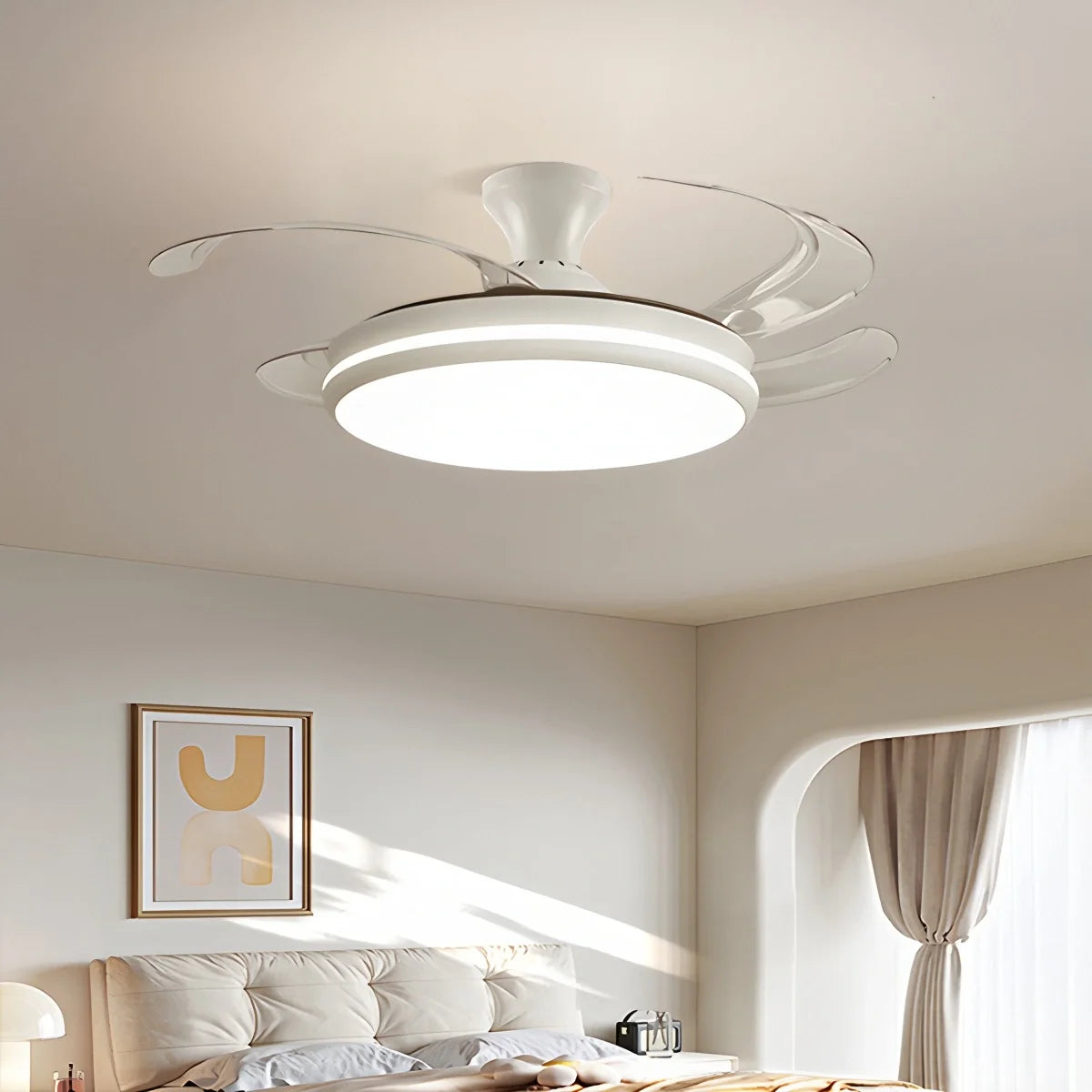 Modern Remote Ceiling Fan Light with Clear Retractable Blades