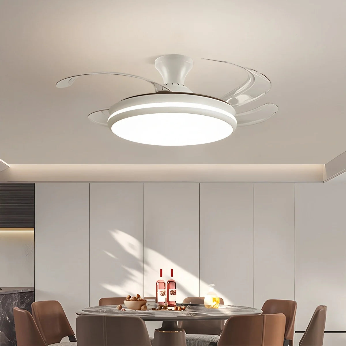 Modern Remote Ceiling Fan Light with Clear Retractable Blades