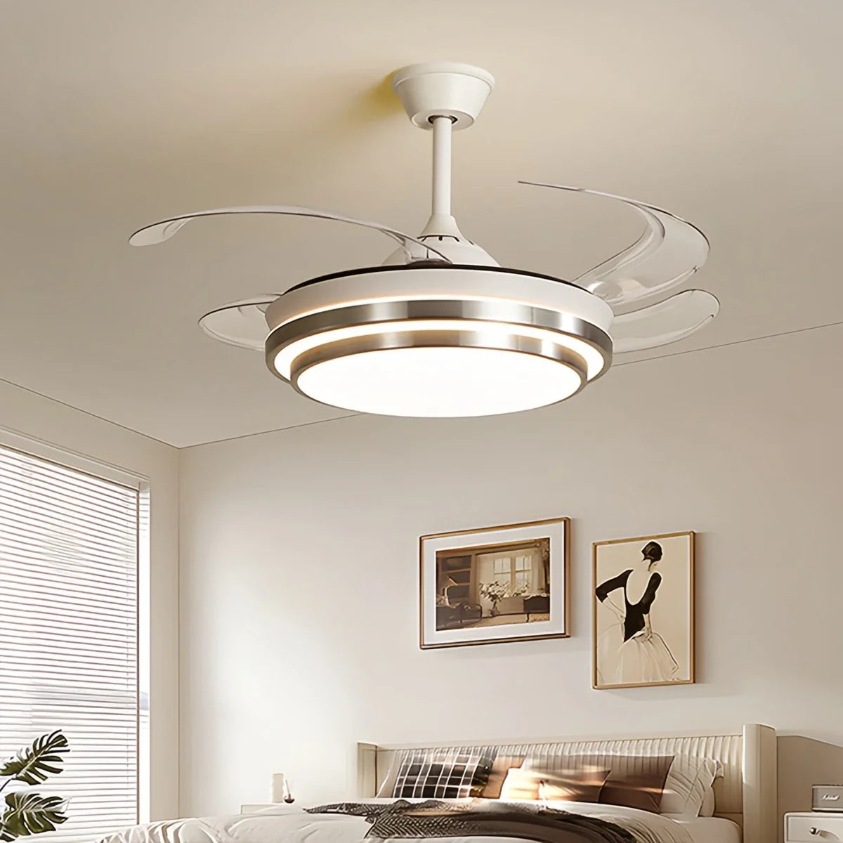 Modern White Ceiling Fan with Light