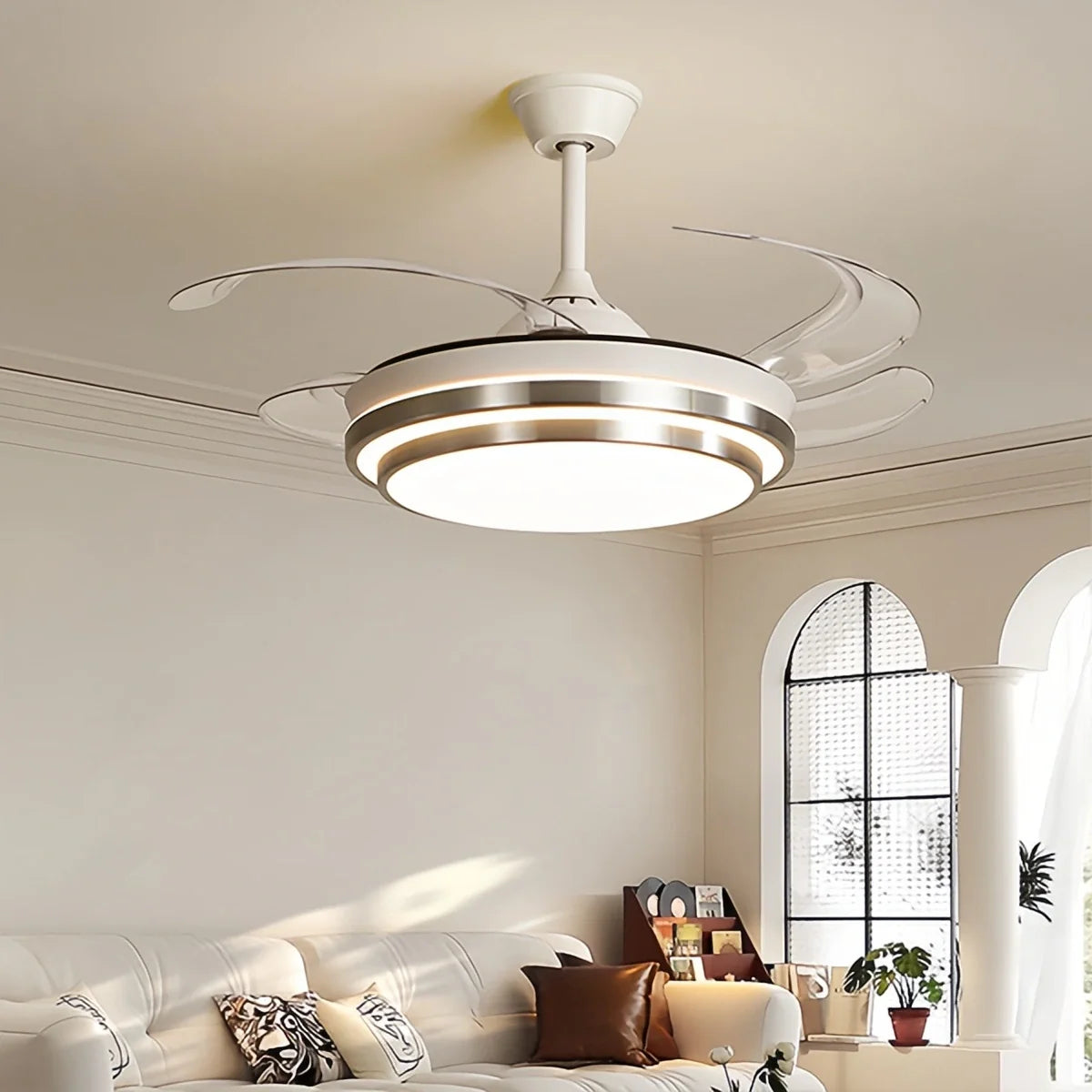 Modern White Ceiling Fan with Light