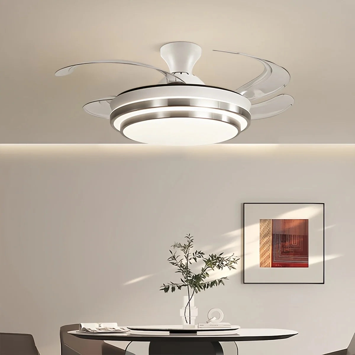 Modern White Ceiling Fan with Light