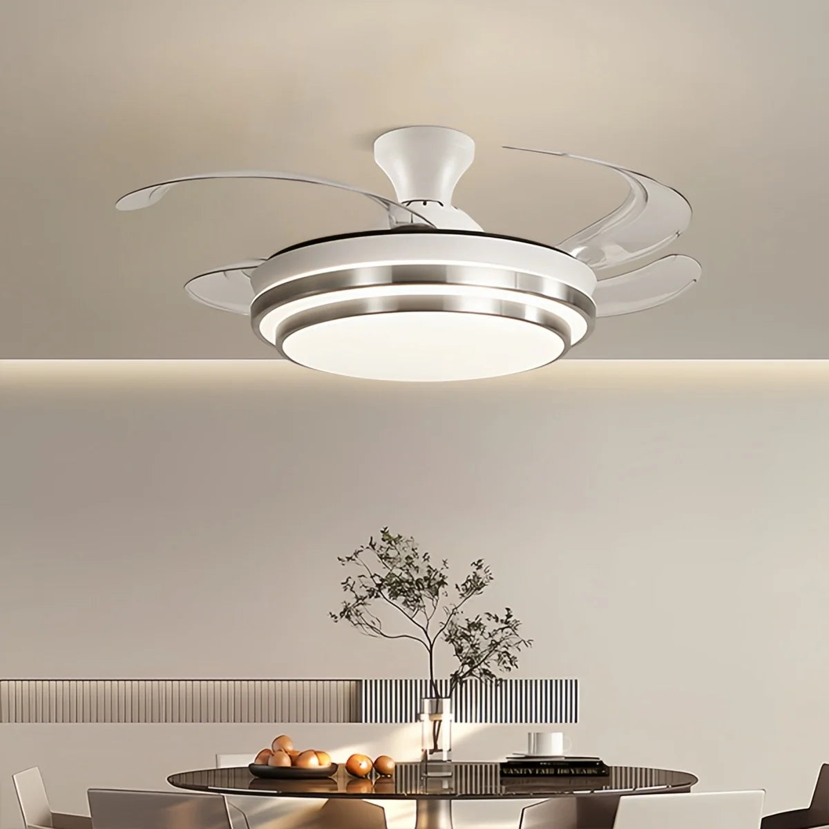 Modern White Ceiling Fan with Light