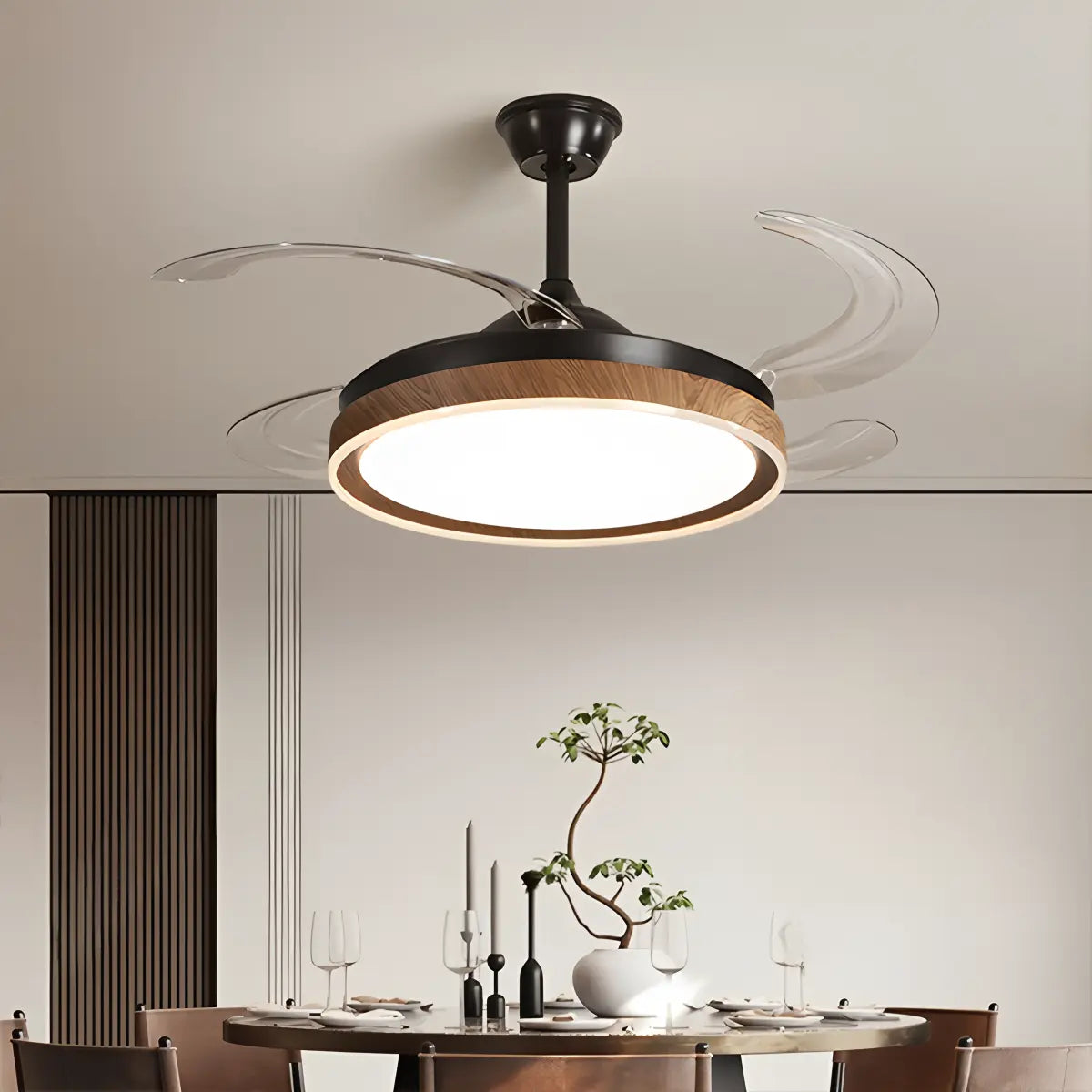 Retractable Blade Ceiling Fan with Light