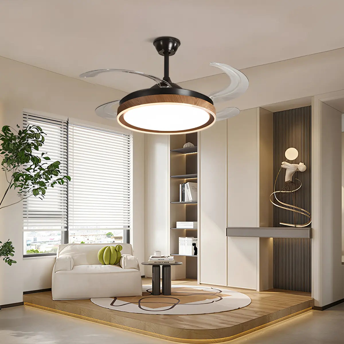 Retractable Blade Ceiling Fan with Light
