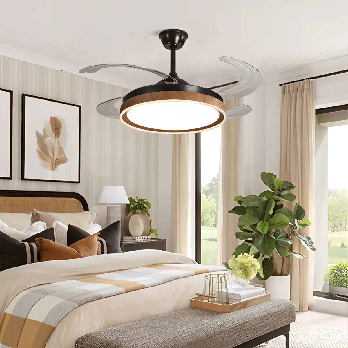 Retractable Blade Ceiling Fan with Light