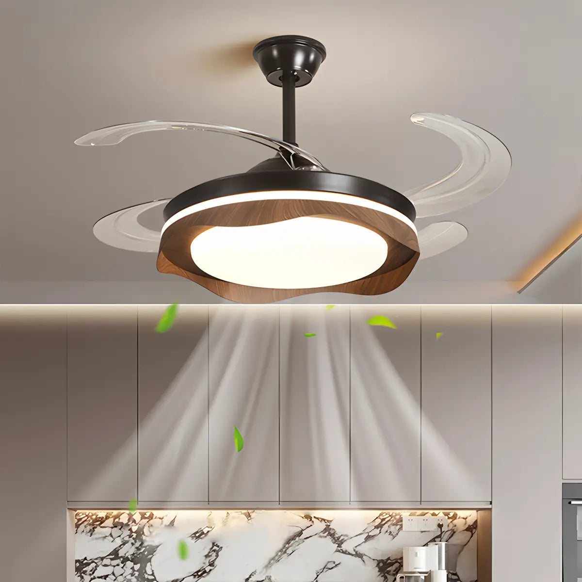 Retractable Blade Ceiling Fan with Light