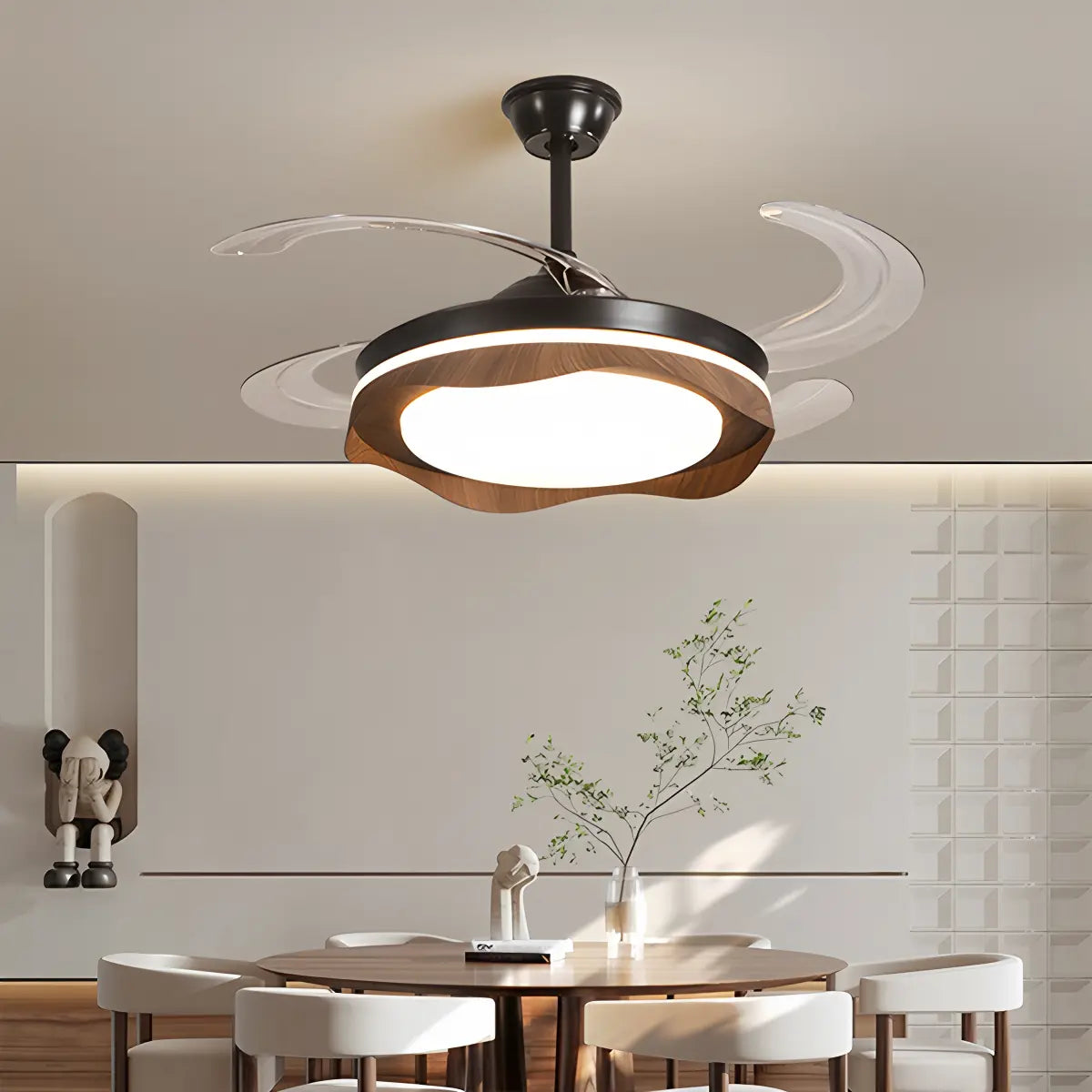Retractable Blade Ceiling Fan with Light