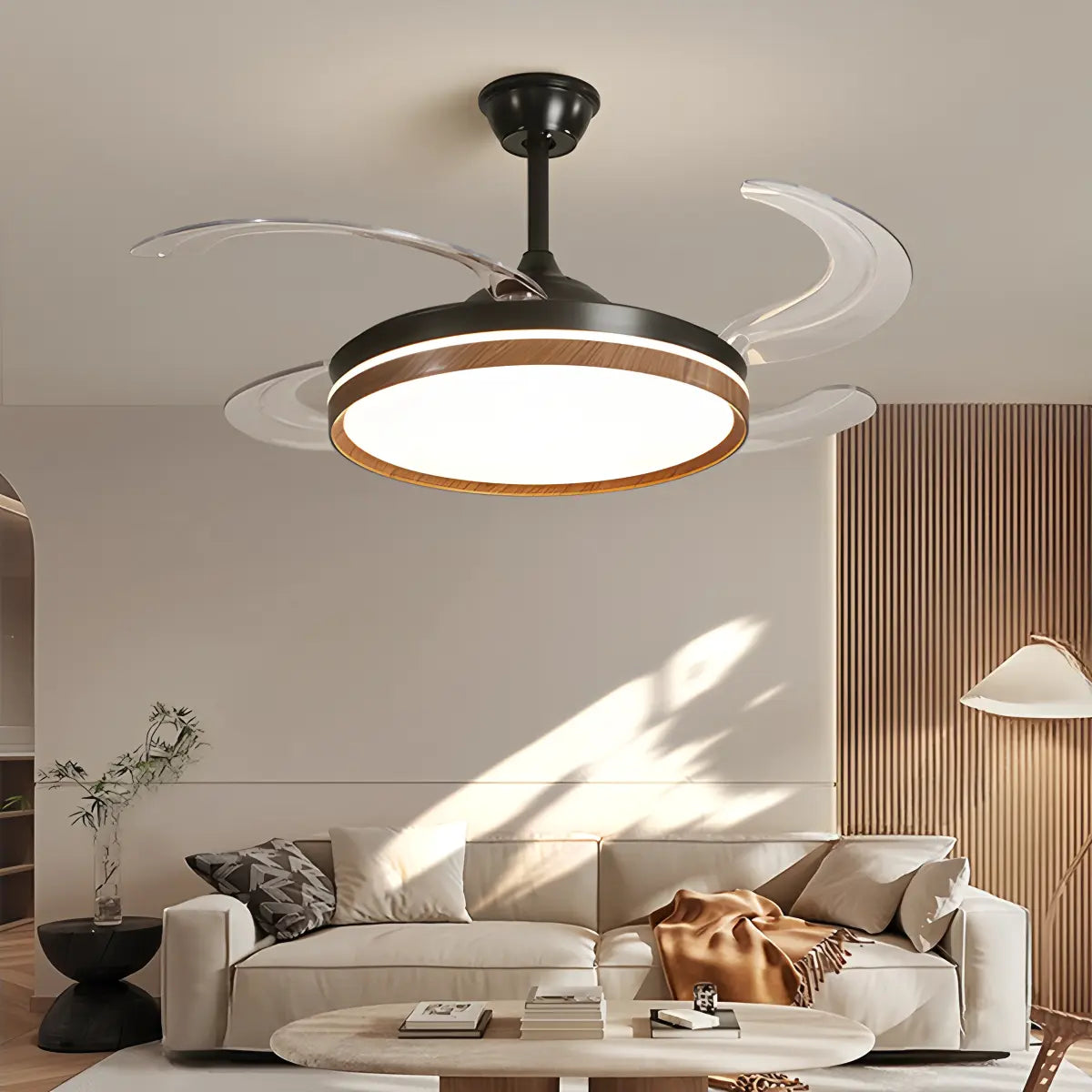 Retractable Blade Ceiling Fan with Light
