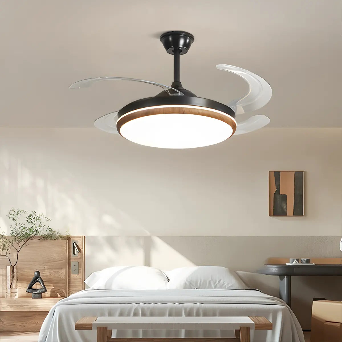 Retractable Blade Ceiling Fan with Light
