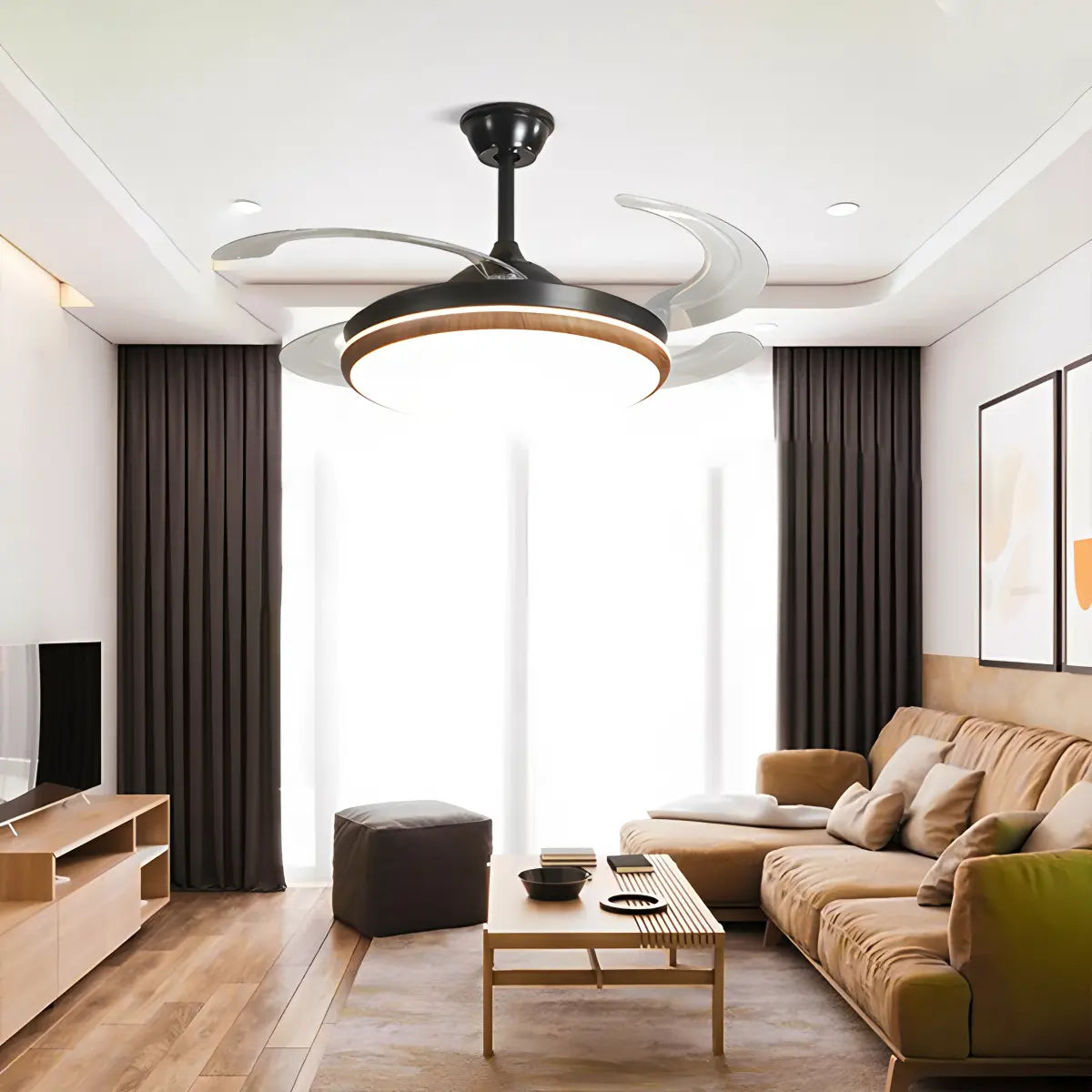 Retractable Blade Ceiling Fan with Light