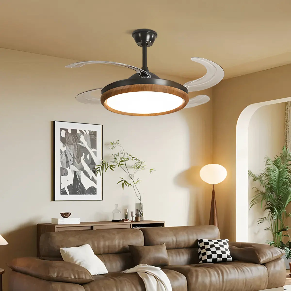 Retractable Blade Ceiling Fan with Light