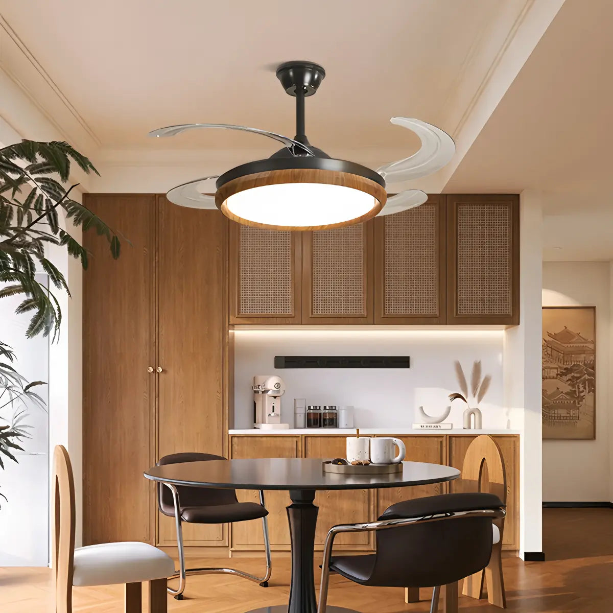 Retractable Blade Ceiling Fan with Light