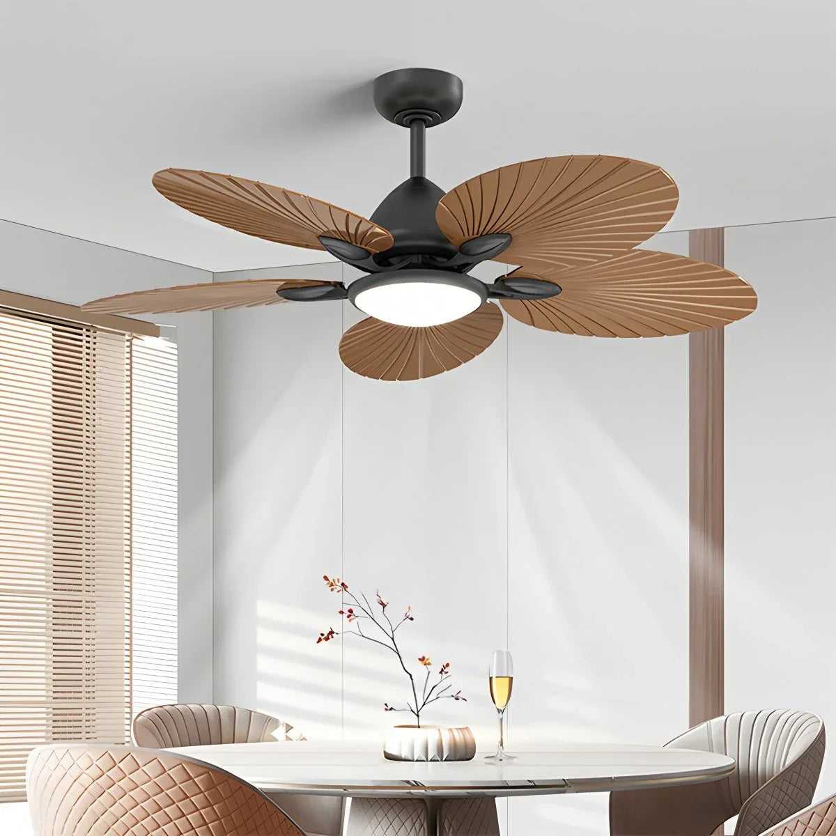 5-Blade Palm Leaf Ceiling Fan with Light