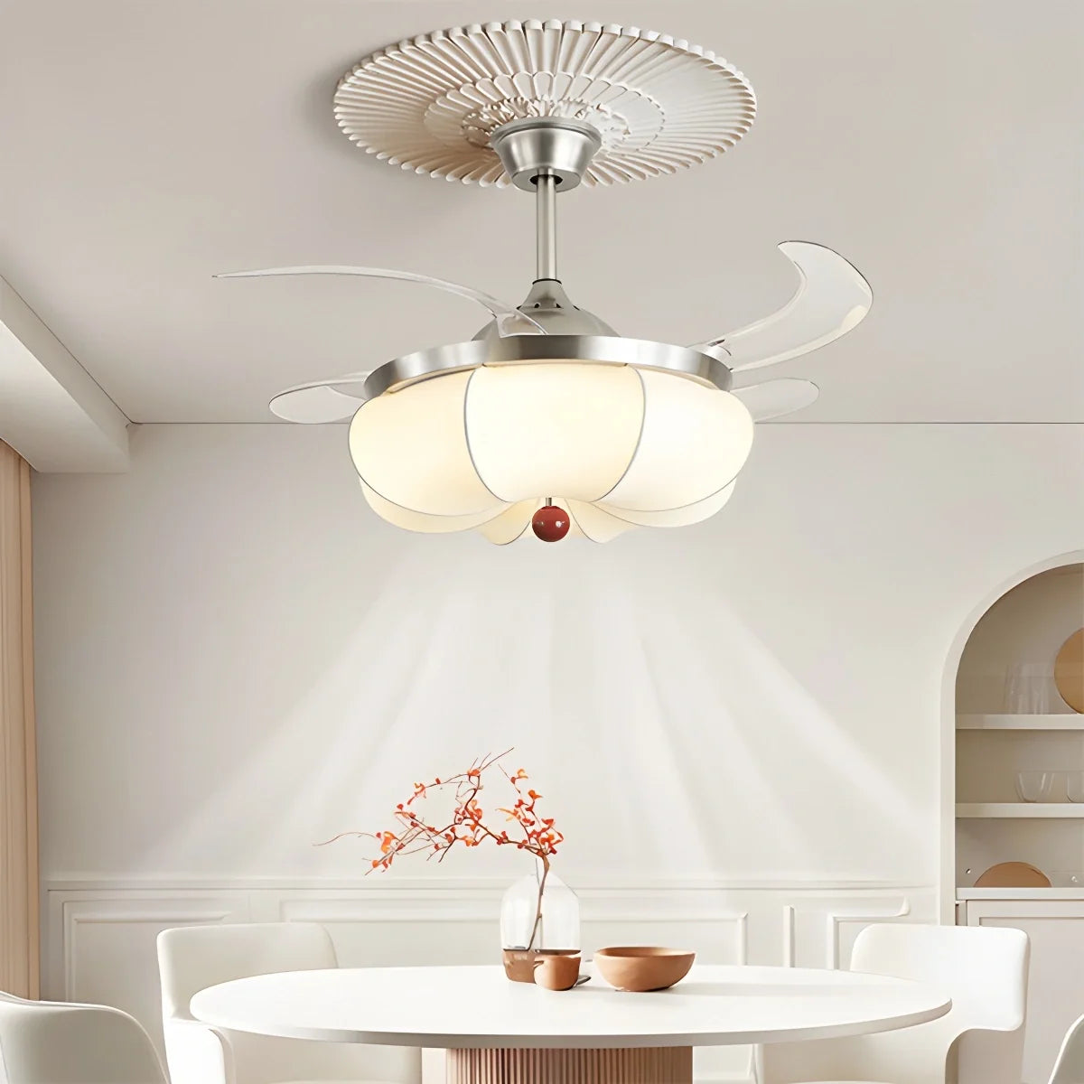 Retro Fabric Ceiling Fan Light for Dining Room
