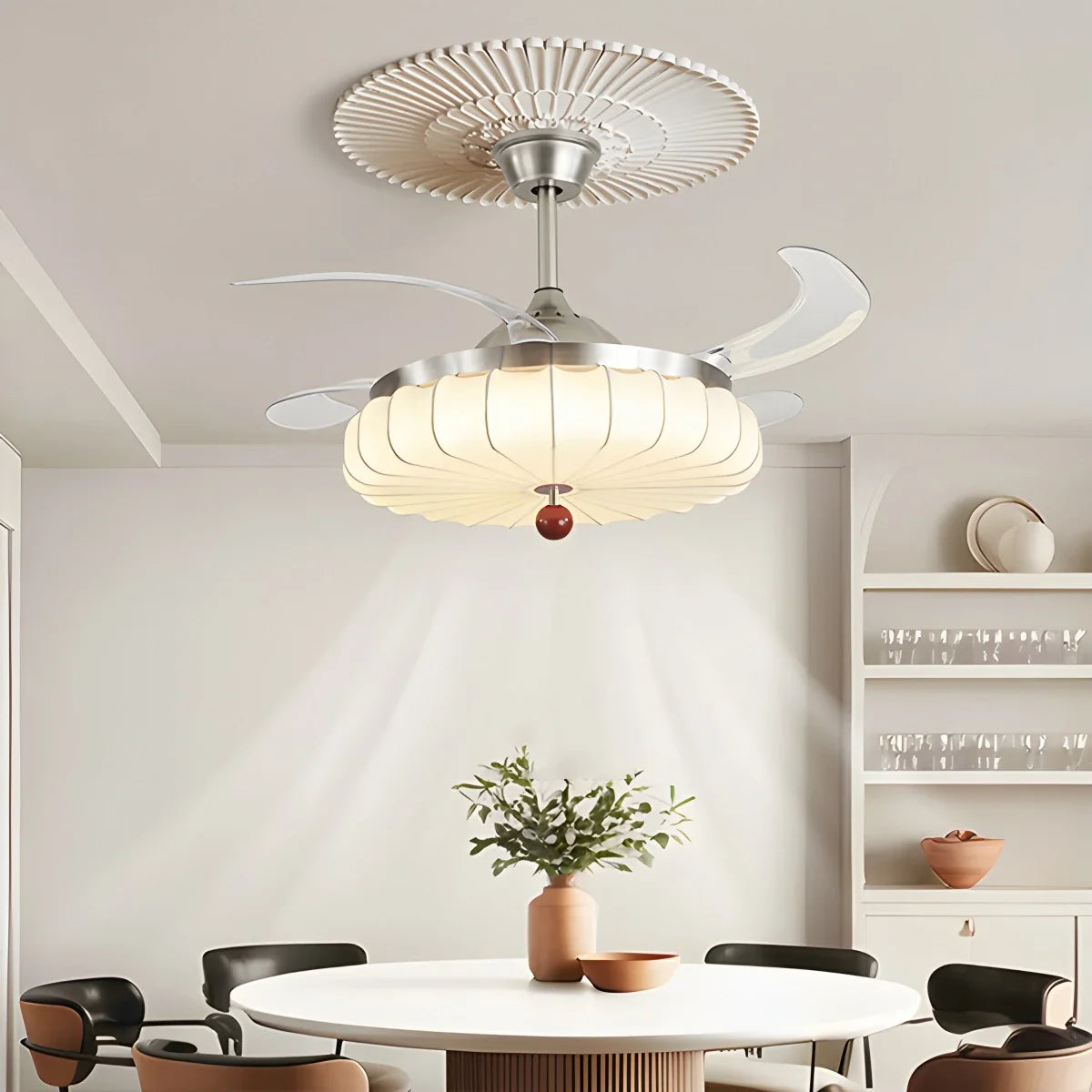 Retro Fabric Ceiling Fan Light for Dining Room