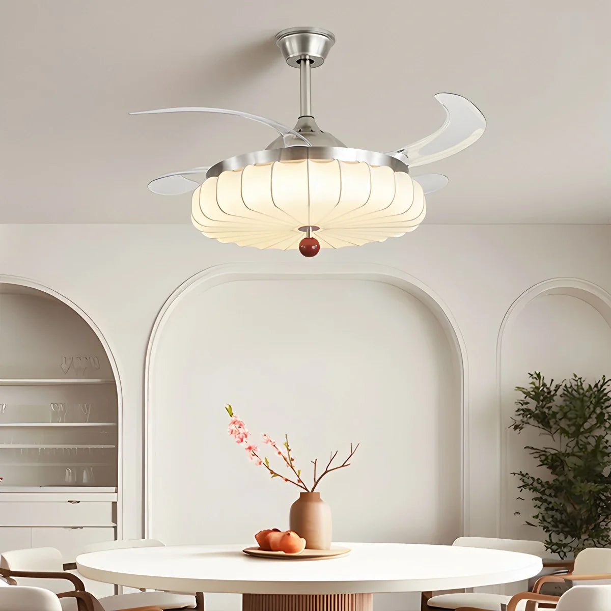 Retro Fabric Ceiling Fan Light for Dining Room