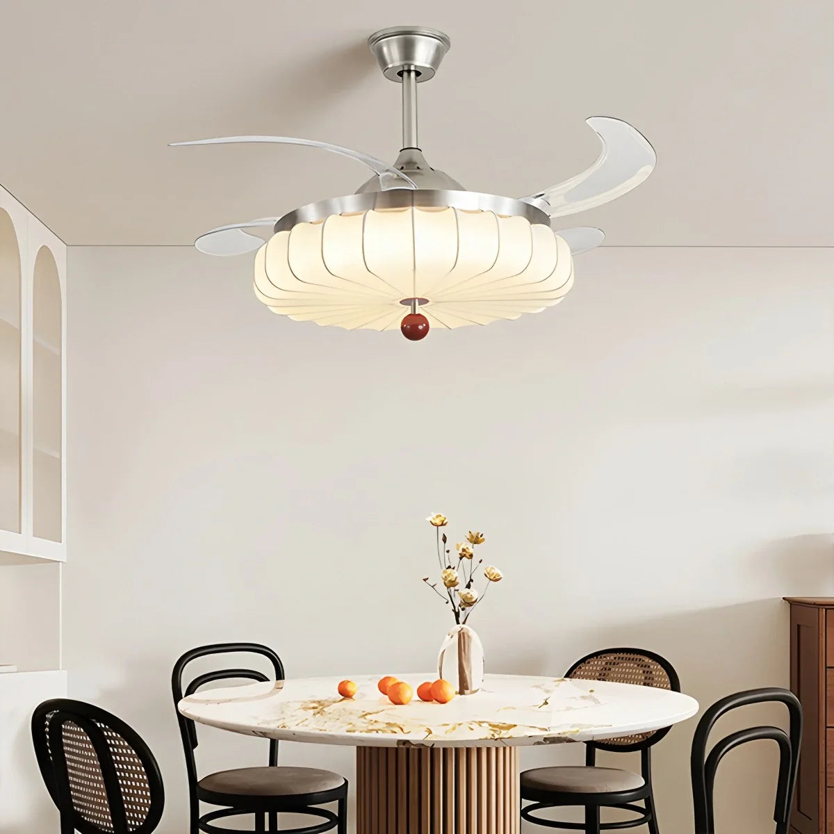 Retro Fabric Ceiling Fan Light for Dining Room