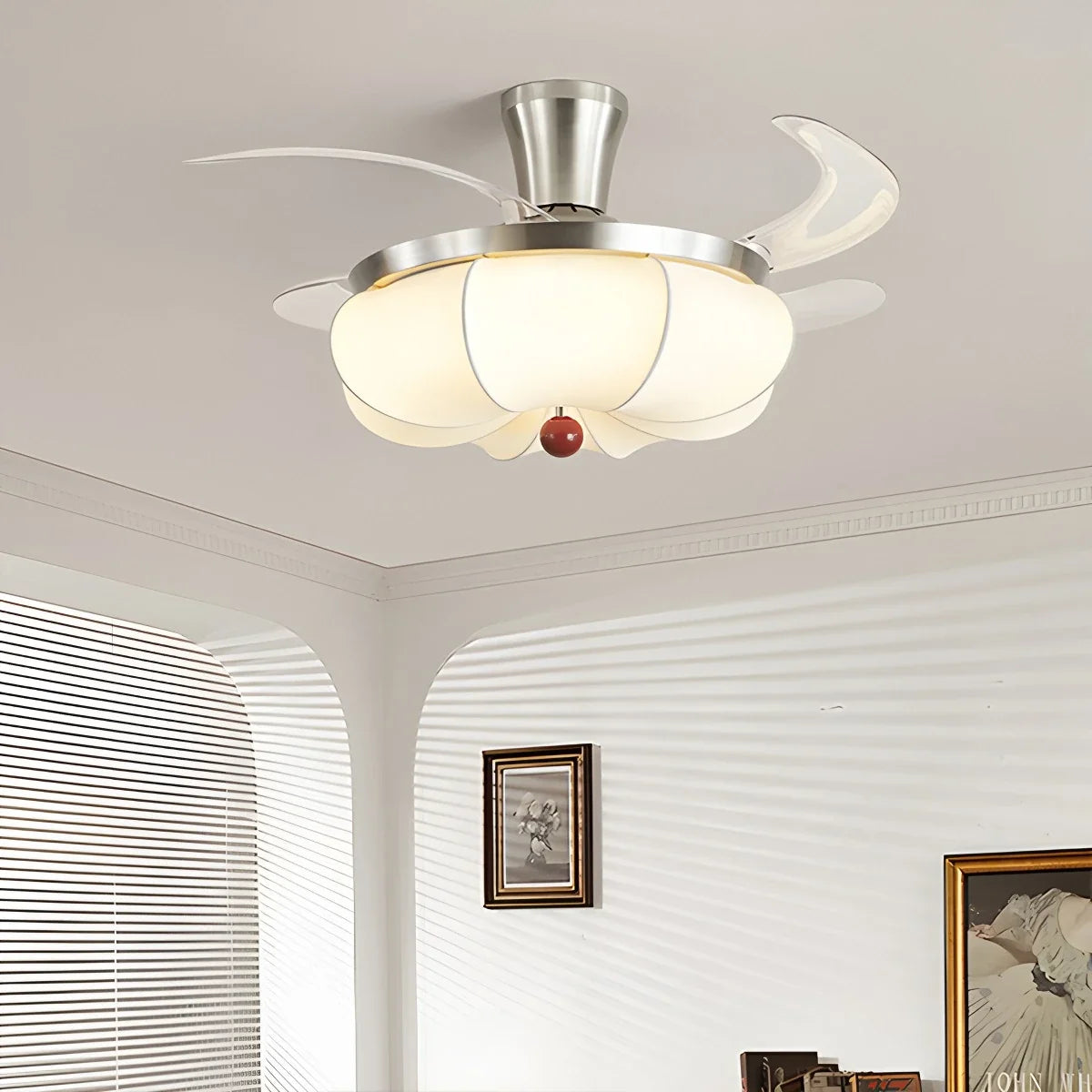 Retro Fabric Ceiling Fan Light for Dining Room