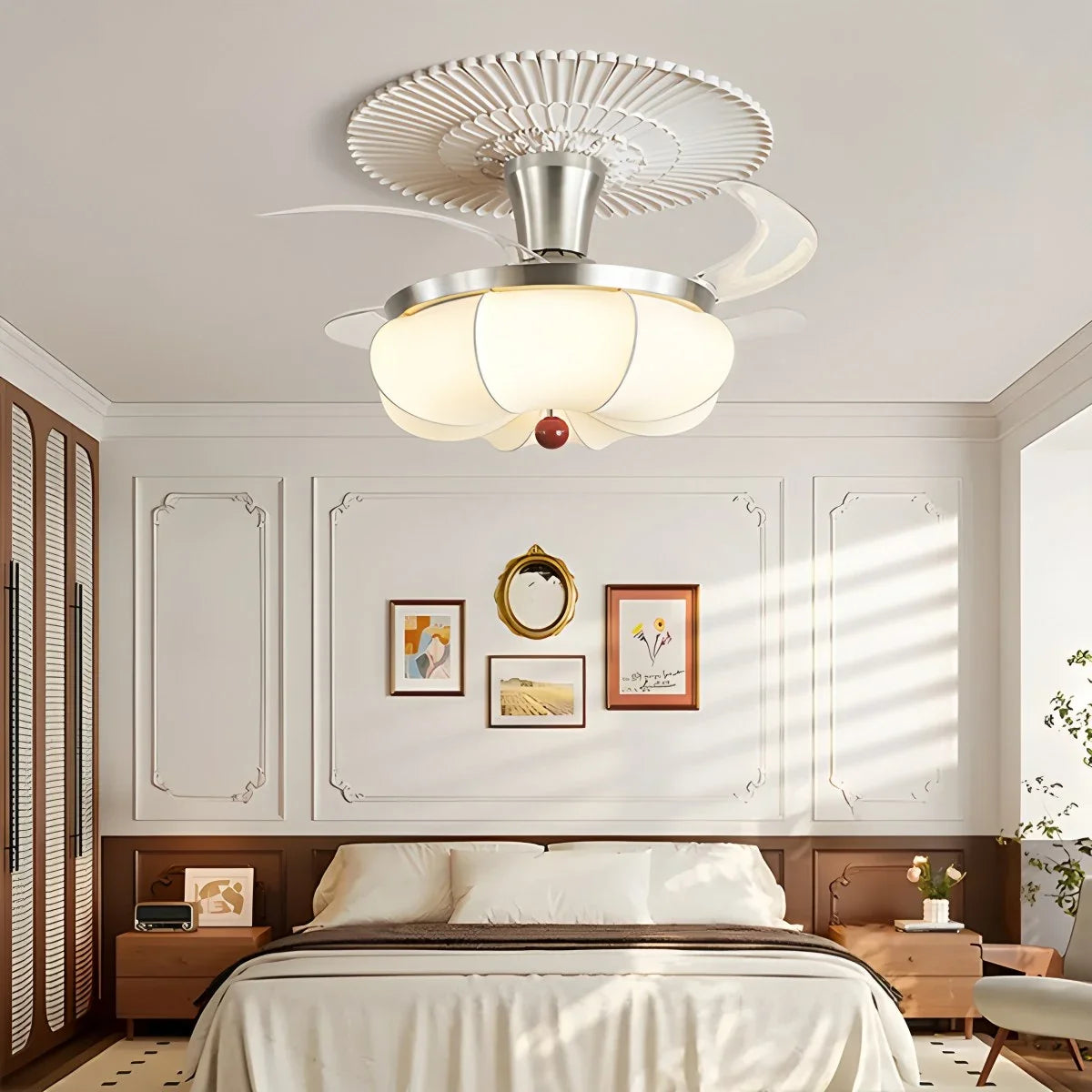 Retro Fabric Ceiling Fan Light for Dining Room