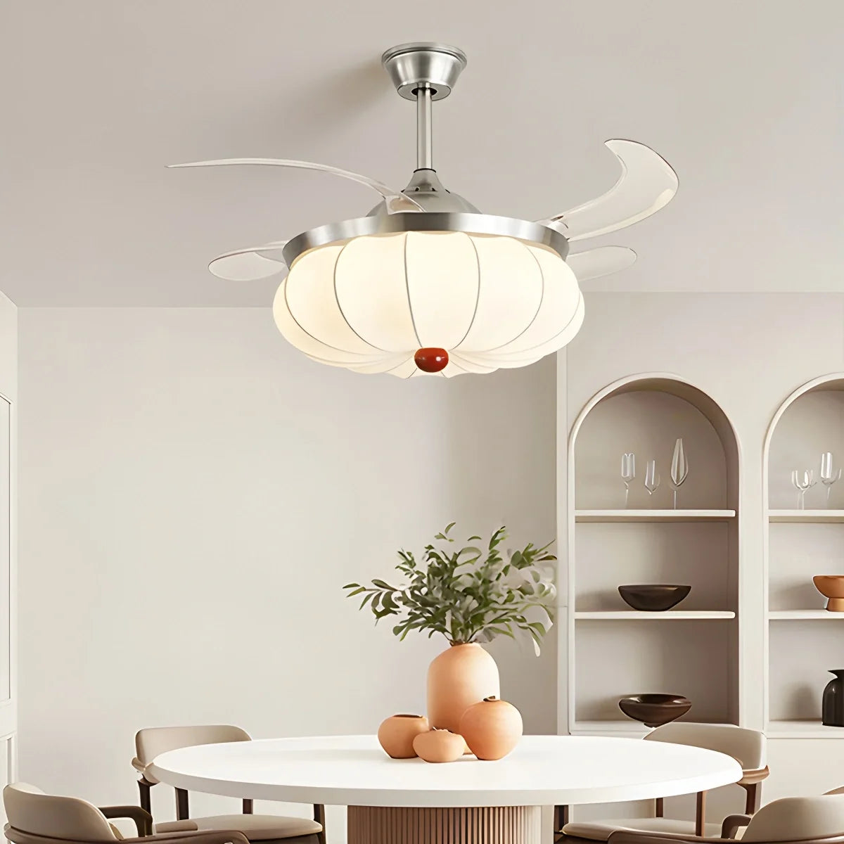 Retro Fabric Ceiling Fan Light for Dining Room