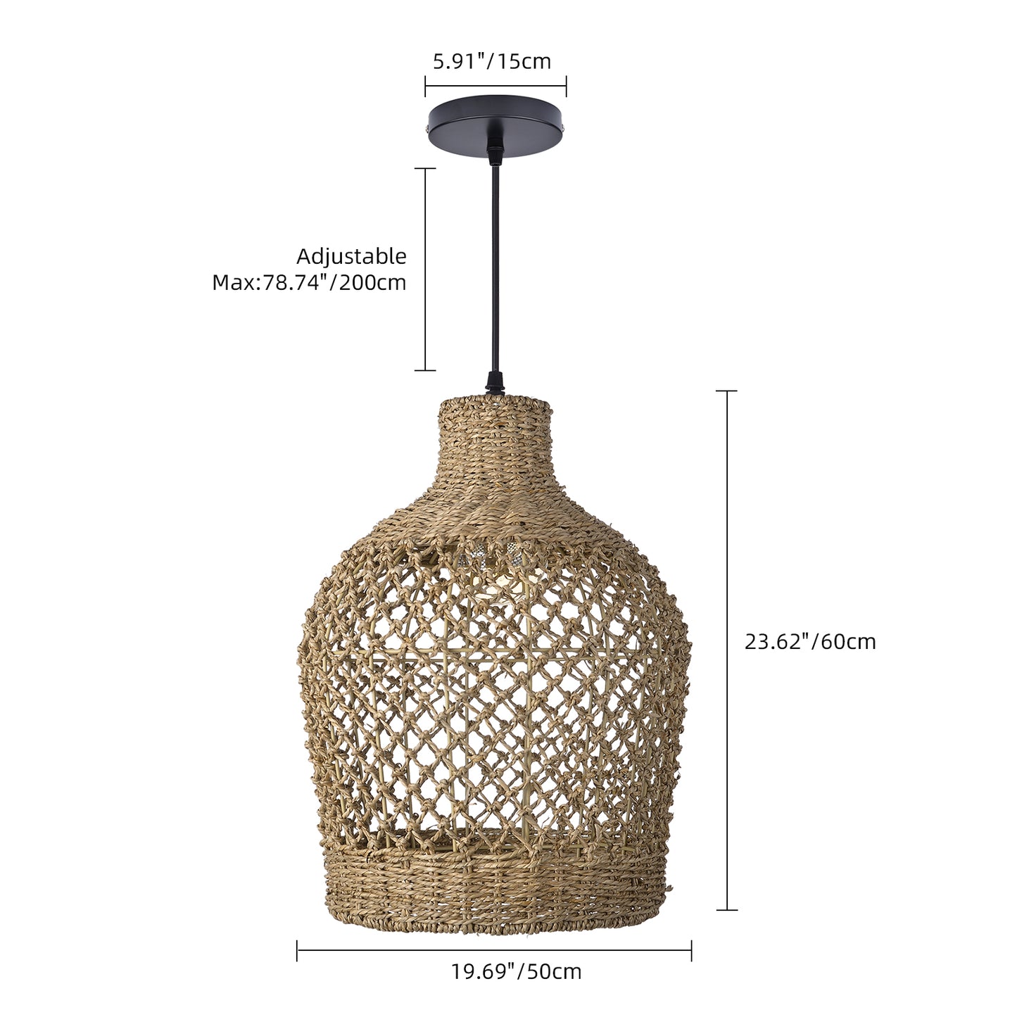 Bohemian style Straw rope hollow pendant light