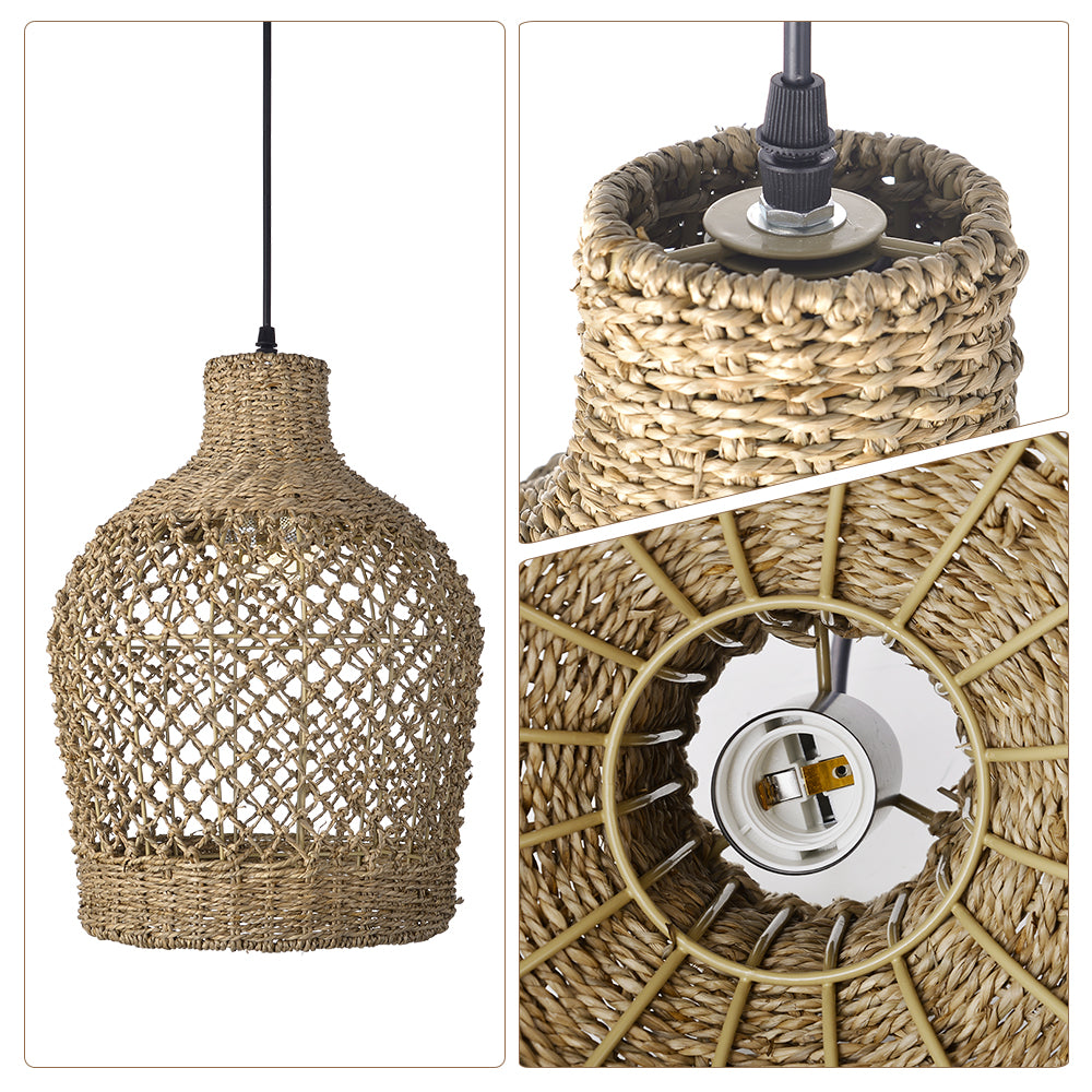 Bohemian style Straw rope hollow pendant light