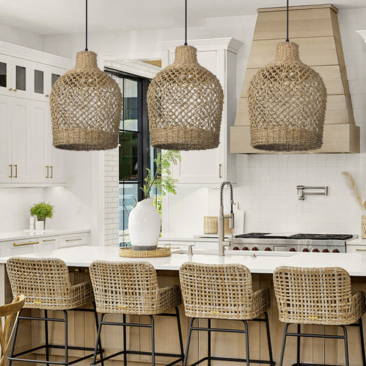 Bohemian style Straw rope hollow pendant light