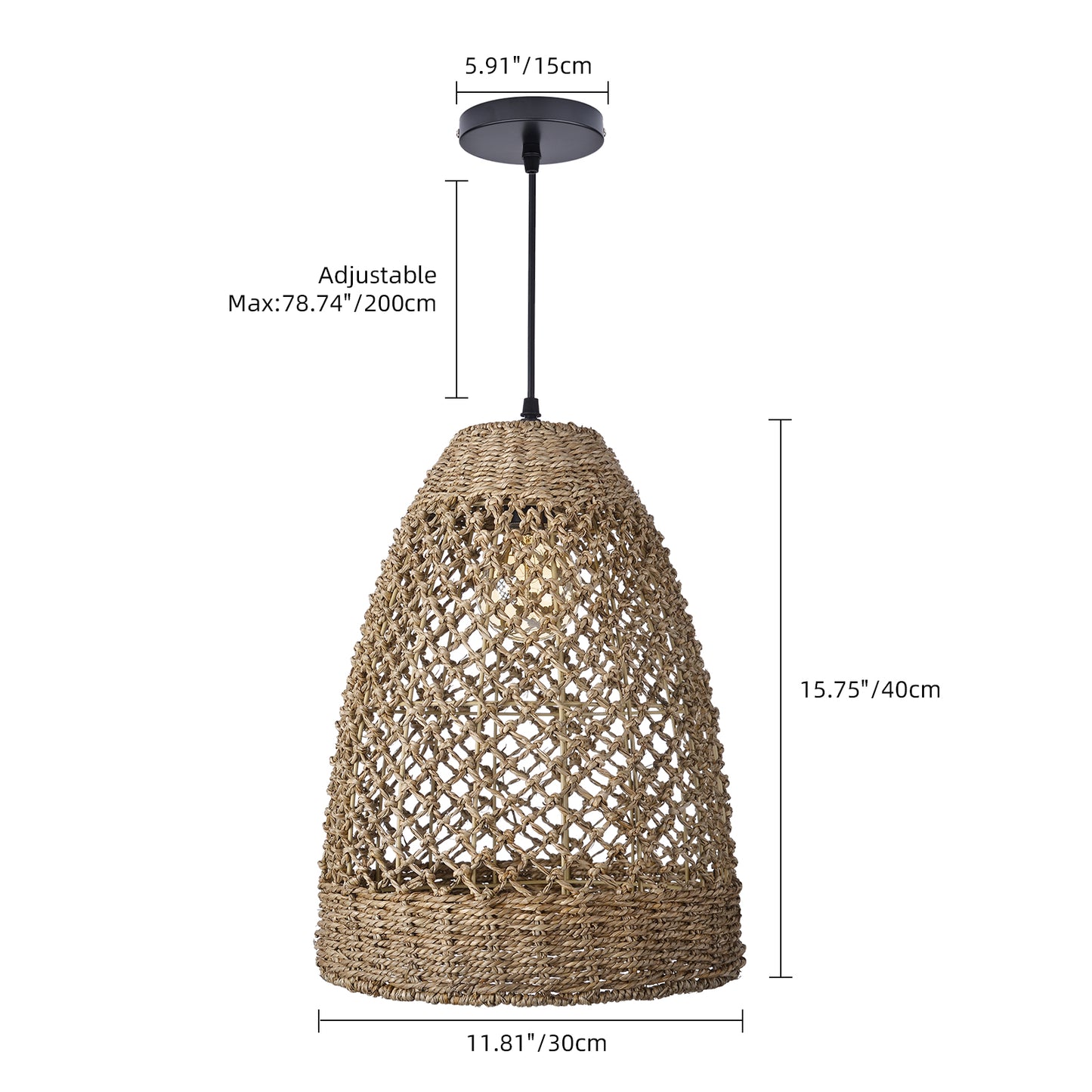 Farmhouse Coastal Boho Hanging Lamp with Handwoven Rattan Woven Pendant Light
