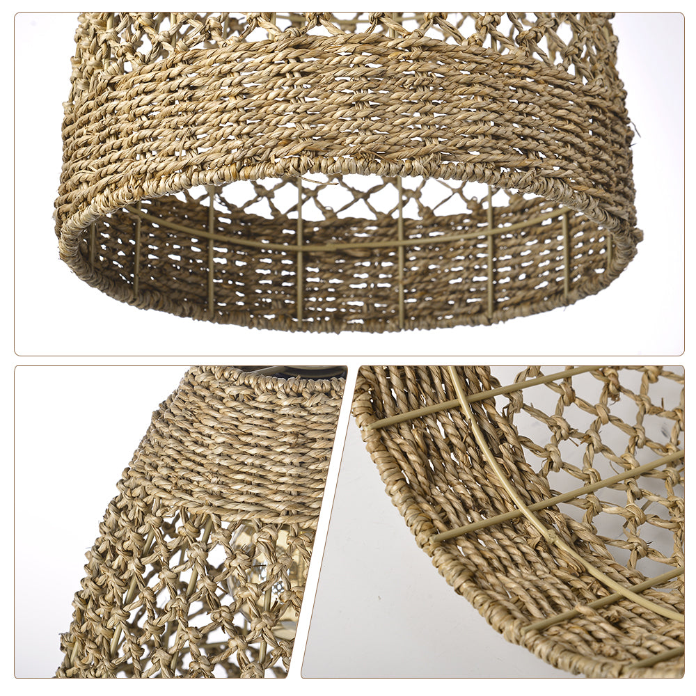 Farmhouse Coastal Boho Hanging Lamp with Handwoven Rattan Woven Pendant Light