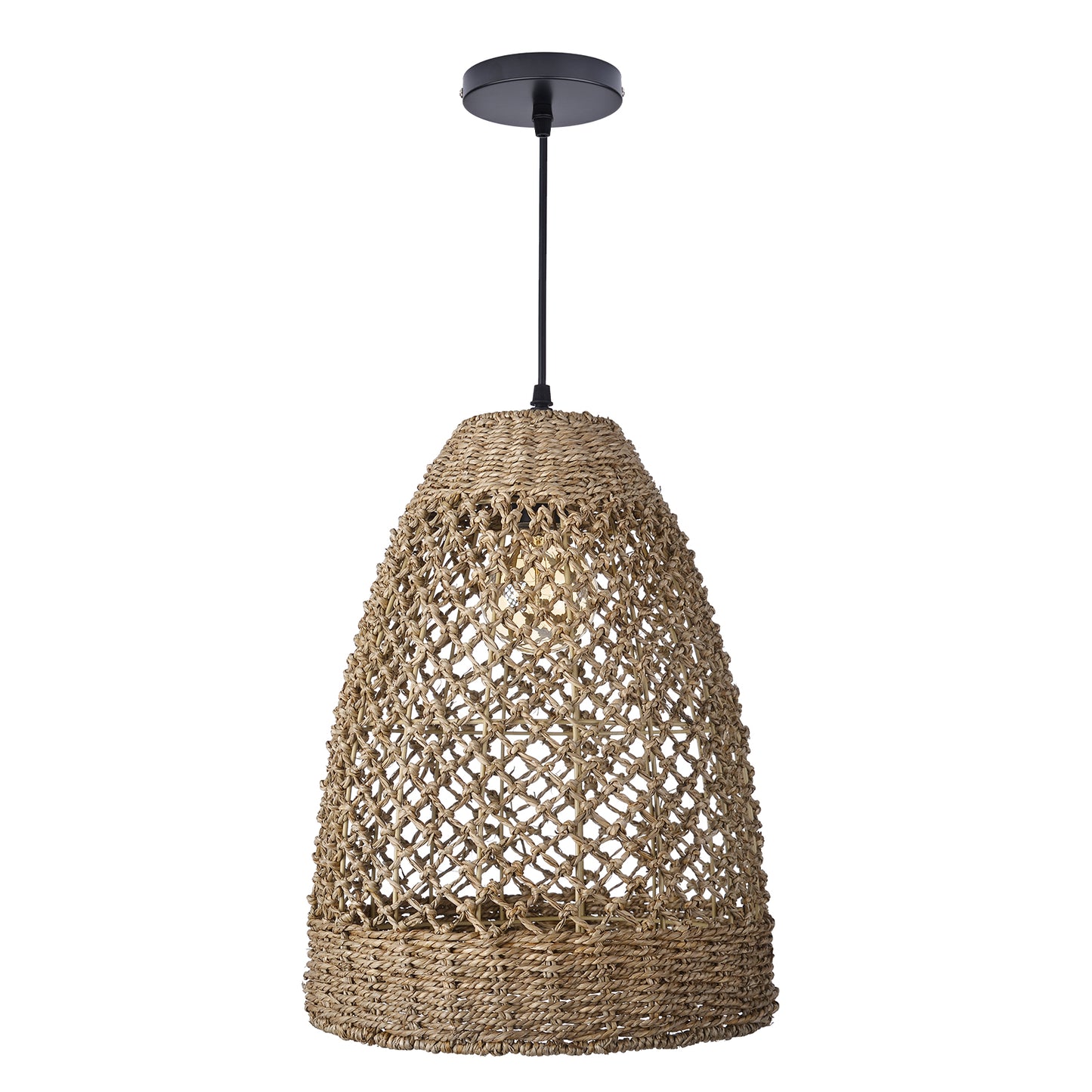 Farmhouse Coastal Boho Hanging Lamp with Handwoven Rattan Woven Pendant Light