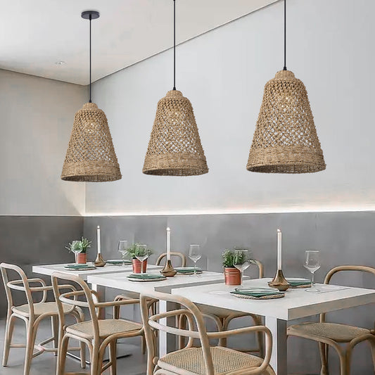 Hand-woven hollow dining room straw rope pendant light