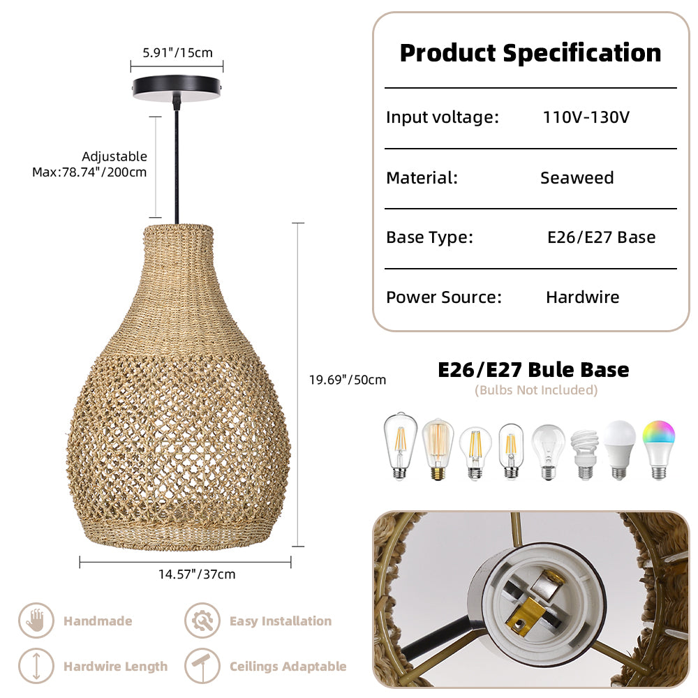 Kettle Style Hemp Rope Braided Handmade Pendant Light