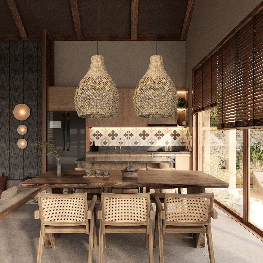 Kettle Style Hemp Rope Braided Handmade Pendant Light