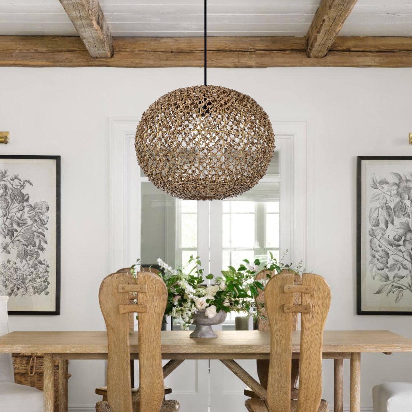 Round hollow hemp rope woven lamp shade