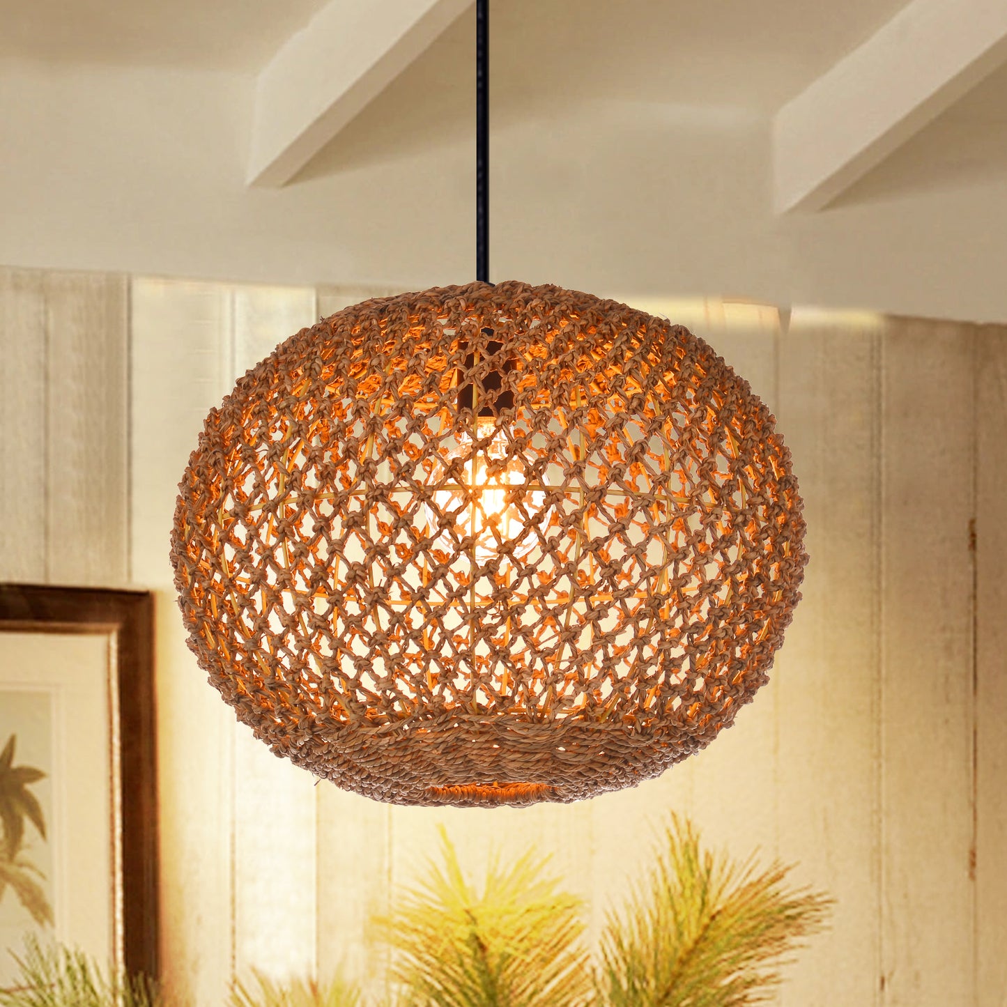 Round hollow hemp rope woven lamp shade