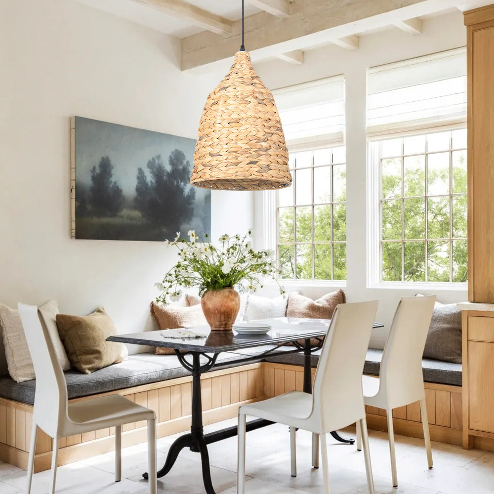 Boho style Seagrass Semi-circular Hand Woven Rattan Pendant Lights