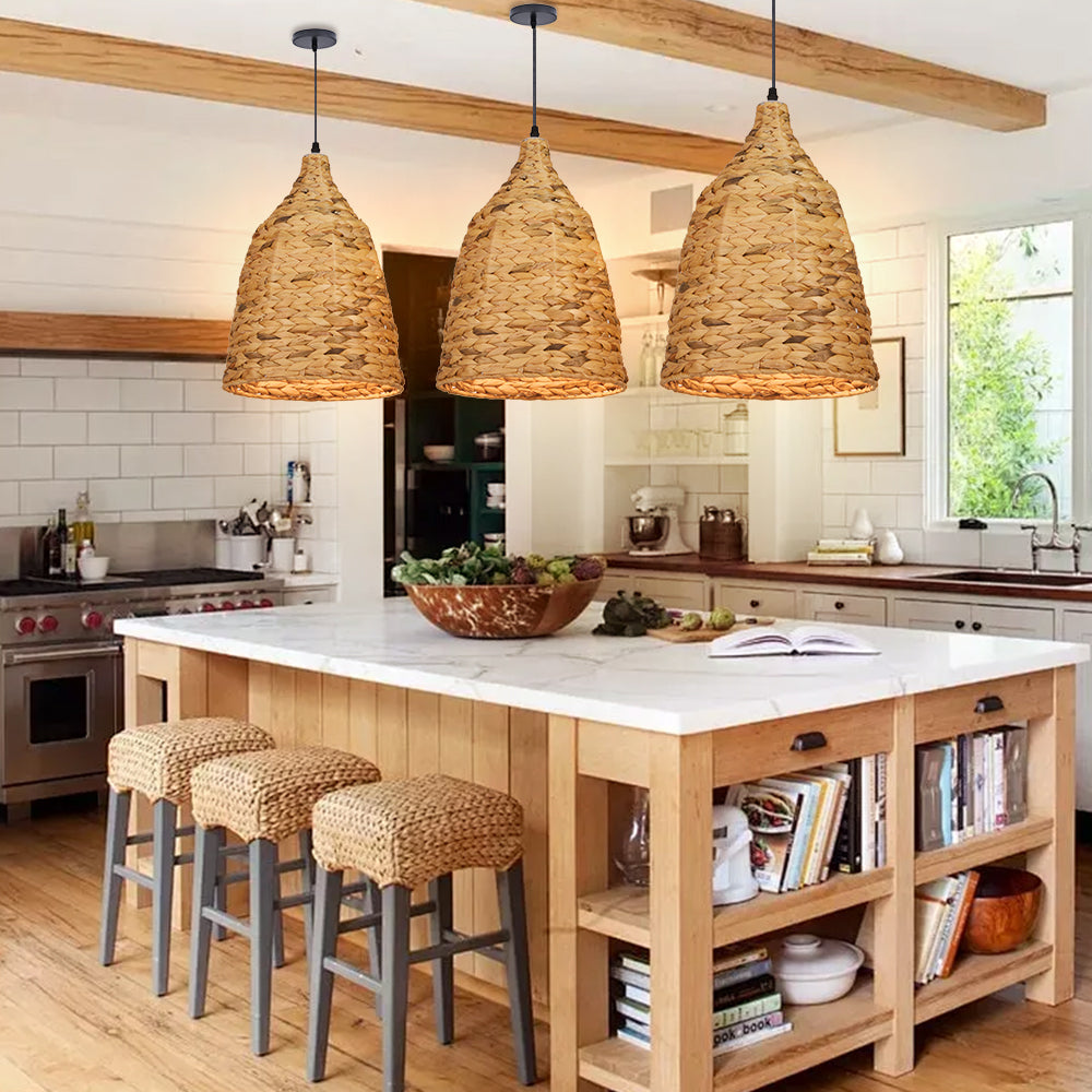 Boho style Seagrass Semi-circular Hand Woven Rattan Pendant Lights
