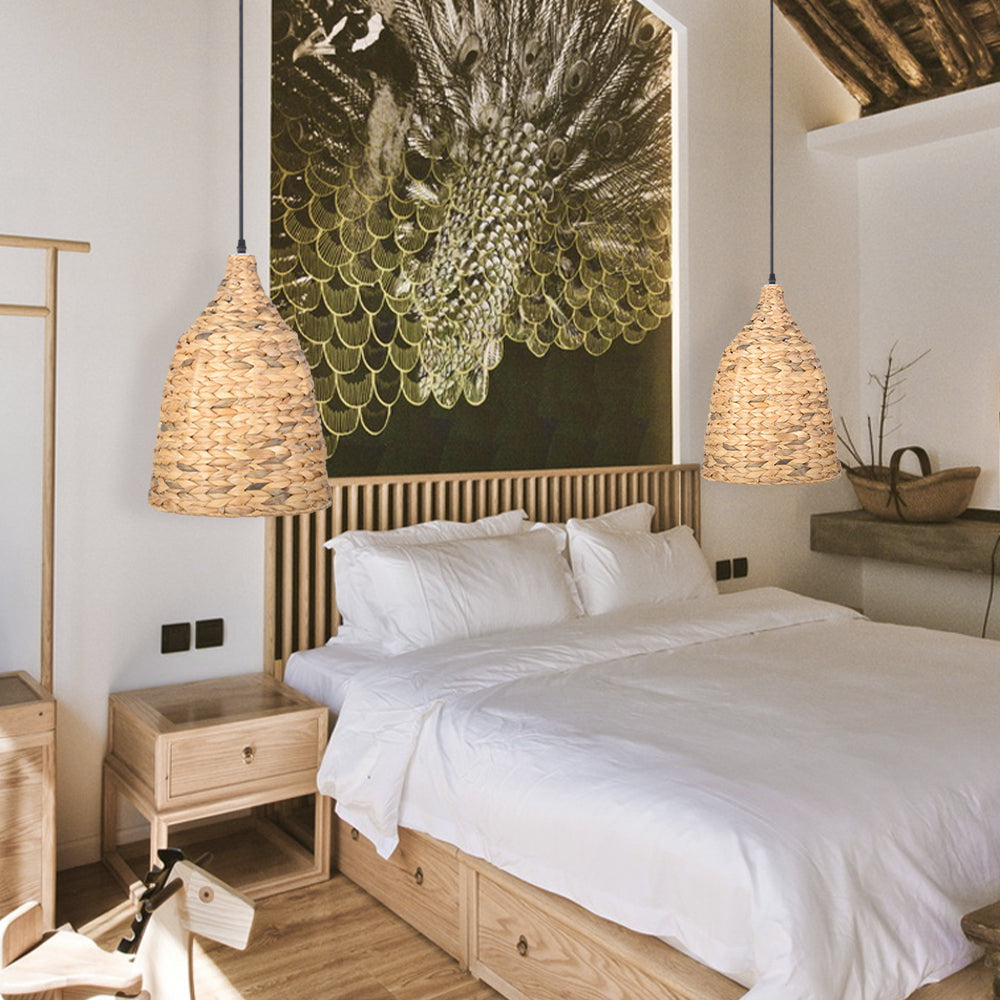 Boho style Seagrass Semi-circular Hand Woven Rattan Pendant Lights