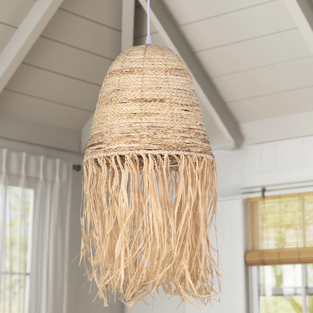 Pastoral style creative raffia straw hanging light shade