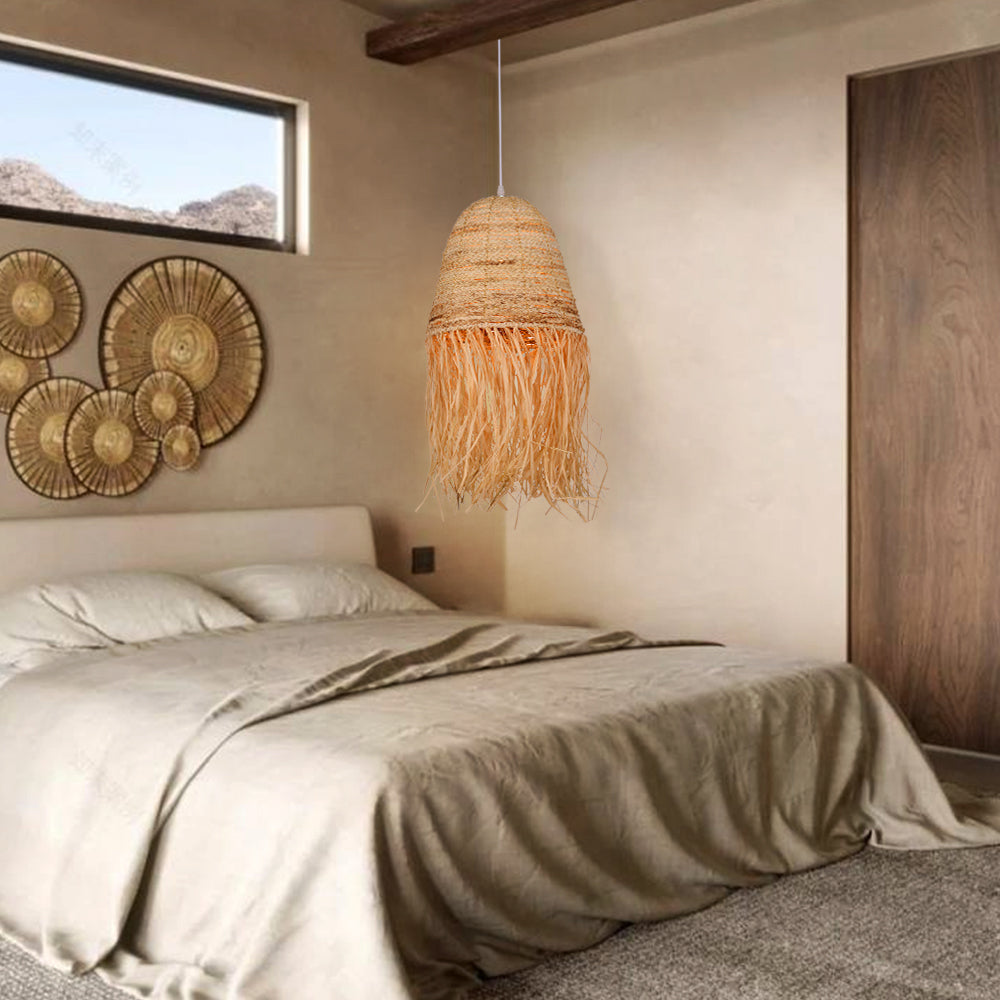 Pastoral style creative raffia straw hanging light shade