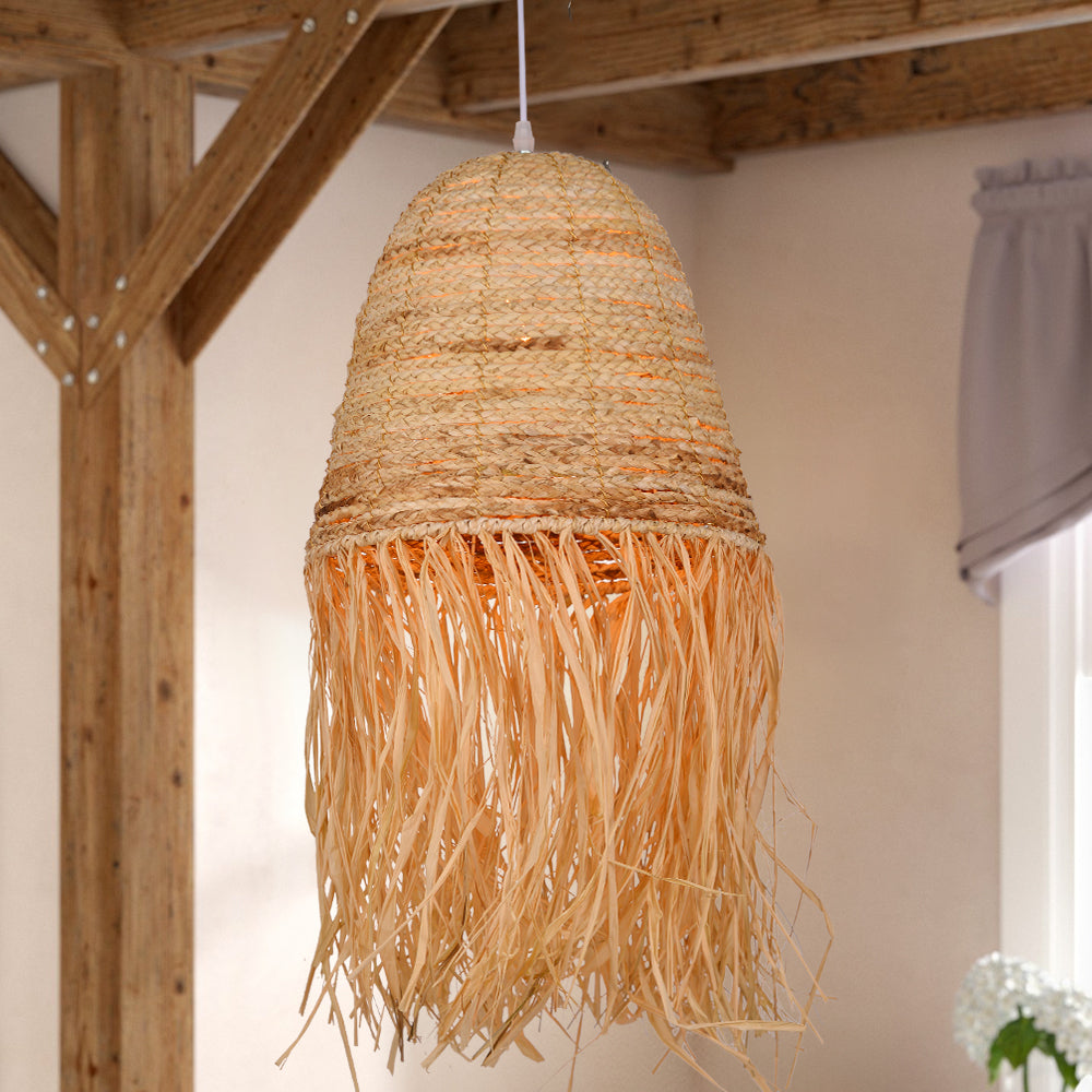 Pastoral style creative raffia straw hanging light shade